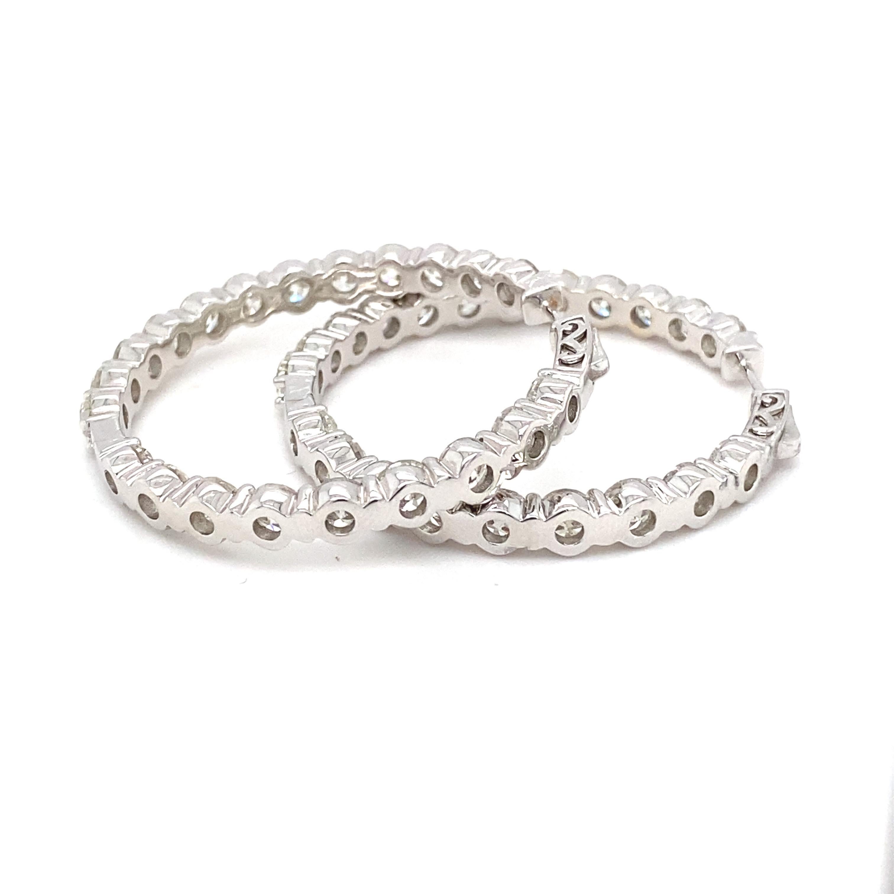 12.88 Carat White Diamond White Gold Hoop Earrings For Sale 6