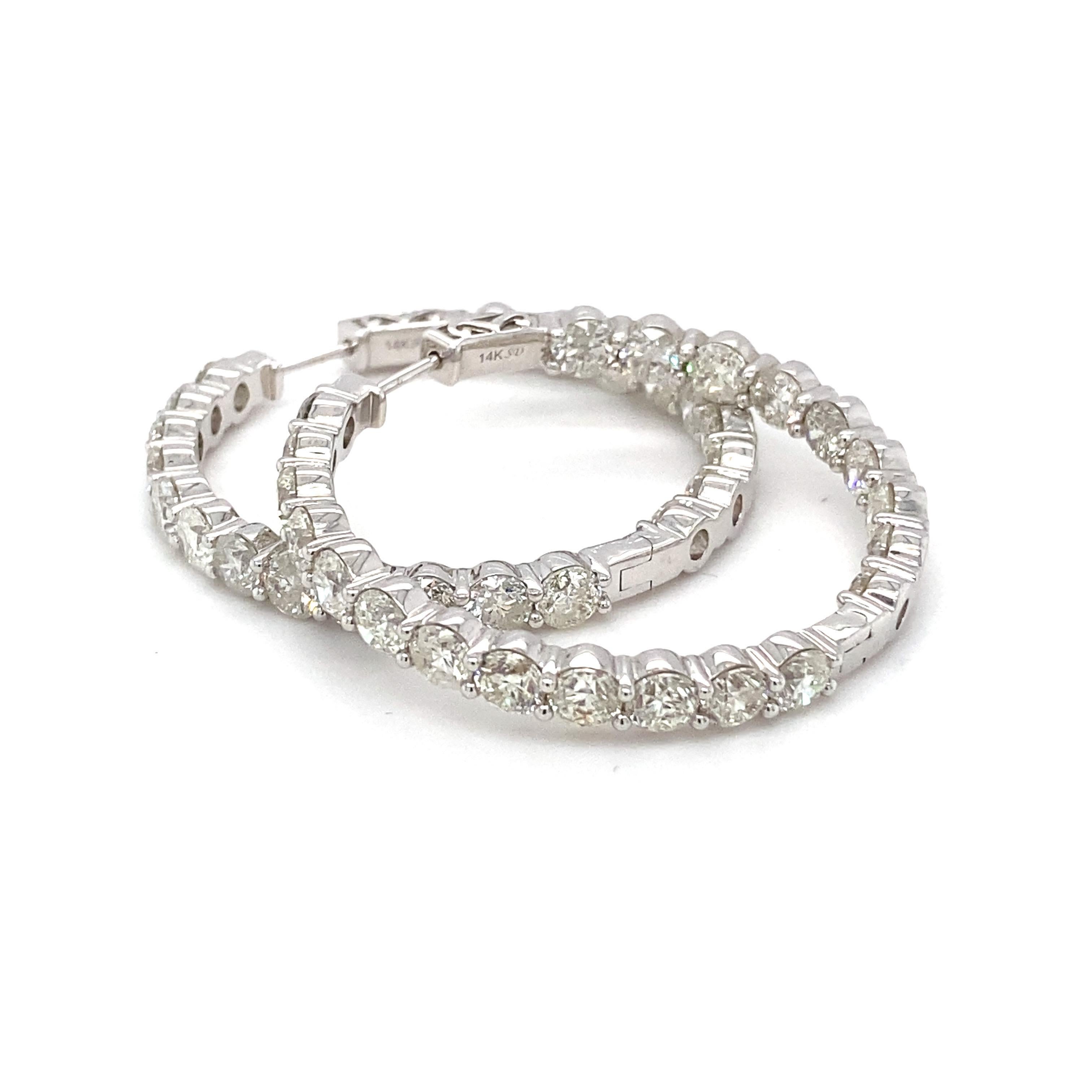 12.88 Carat White Diamond White Gold Hoop Earrings For Sale 9