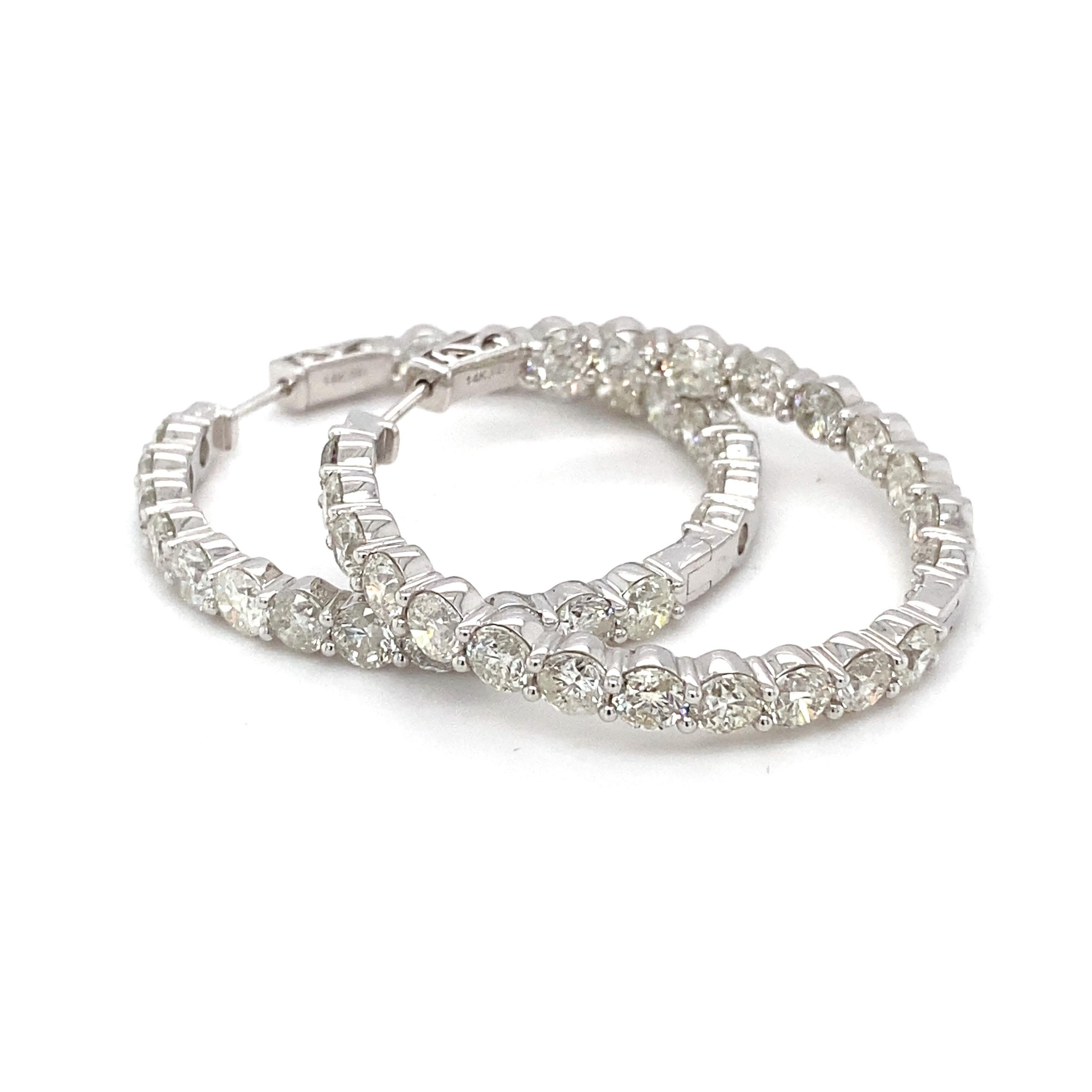 12.88 Carat White Diamond White Gold Hoop Earrings For Sale 12