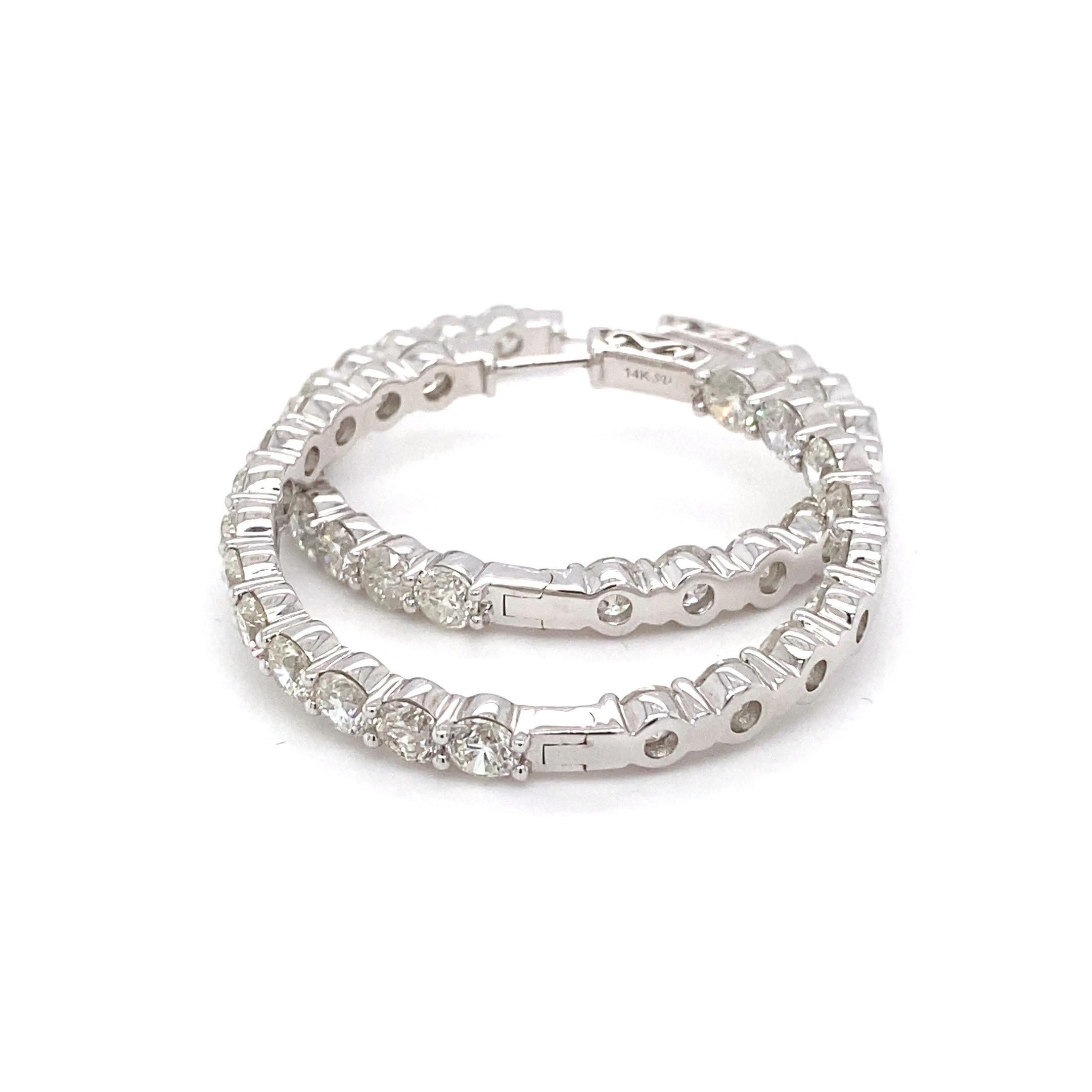 Artisan 12.88 Carat White Diamond White Gold Hoop Earrings For Sale