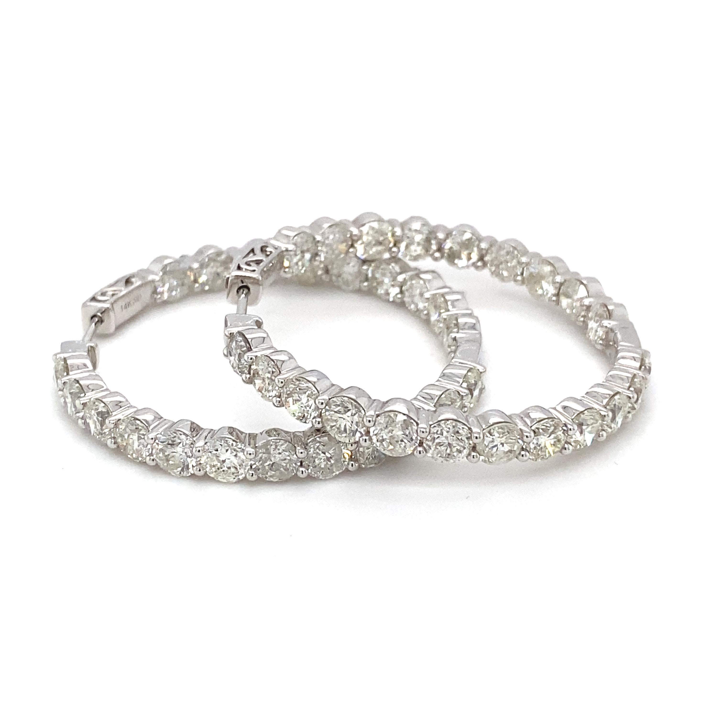 Women's 12.88 Carat White Diamond White Gold Hoop Earrings For Sale