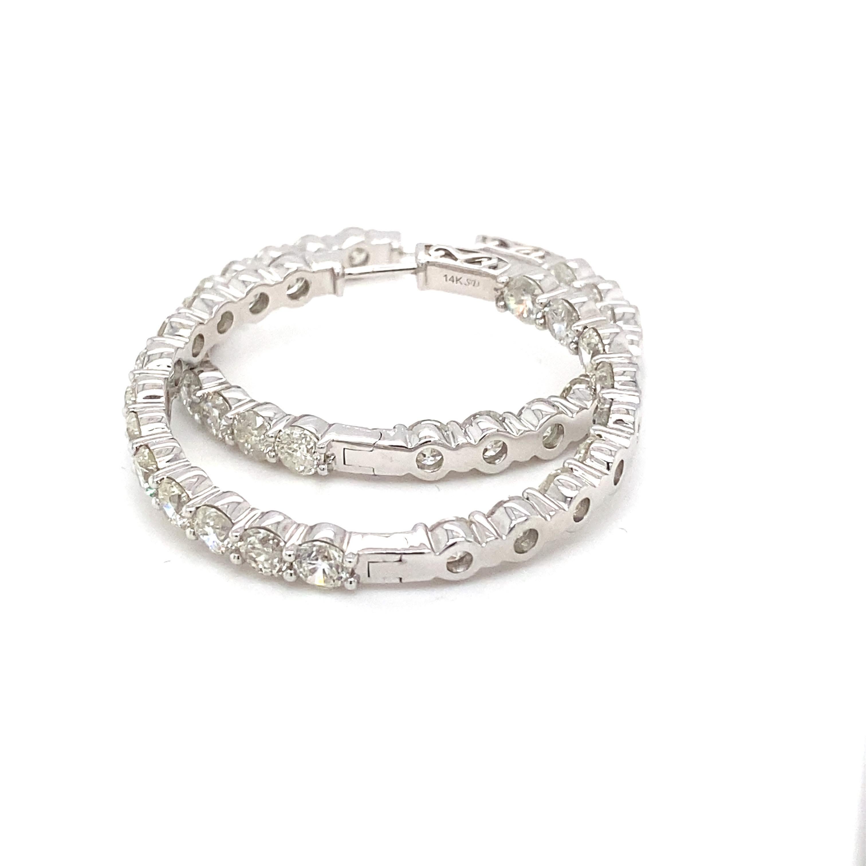 12.88 Carat White Diamond White Gold Hoop Earrings For Sale 2