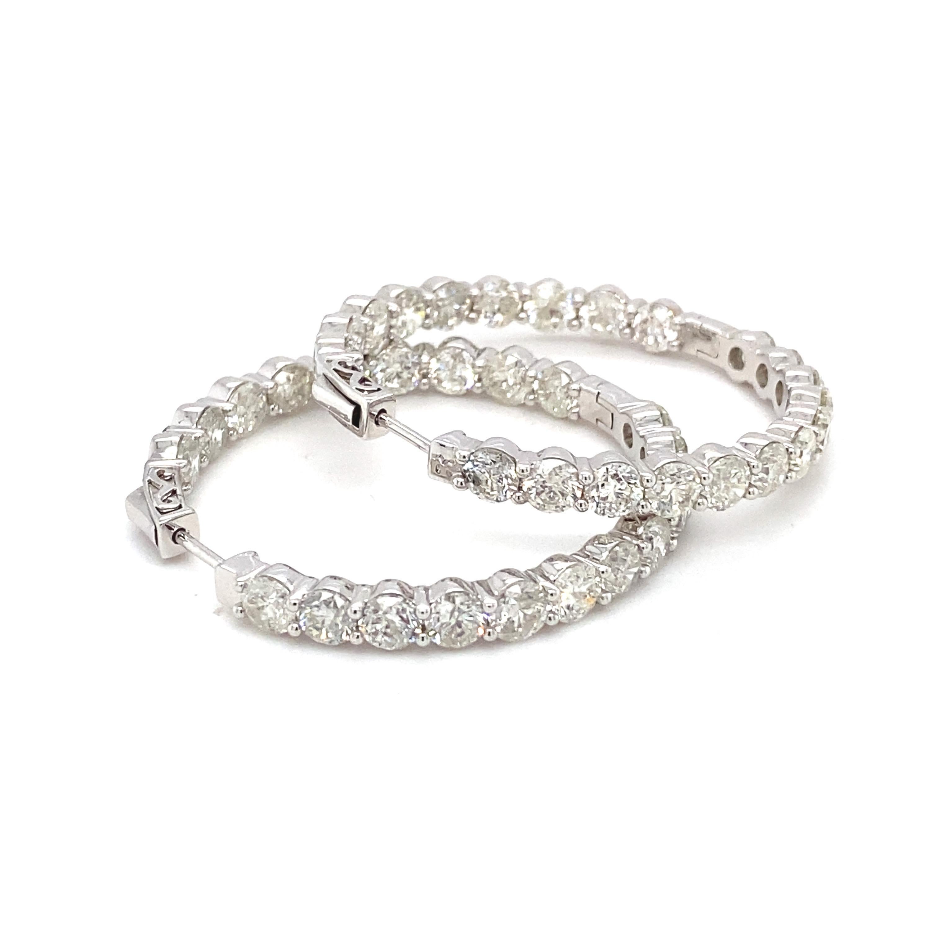 12.88 Carat White Diamond White Gold Hoop Earrings For Sale 3