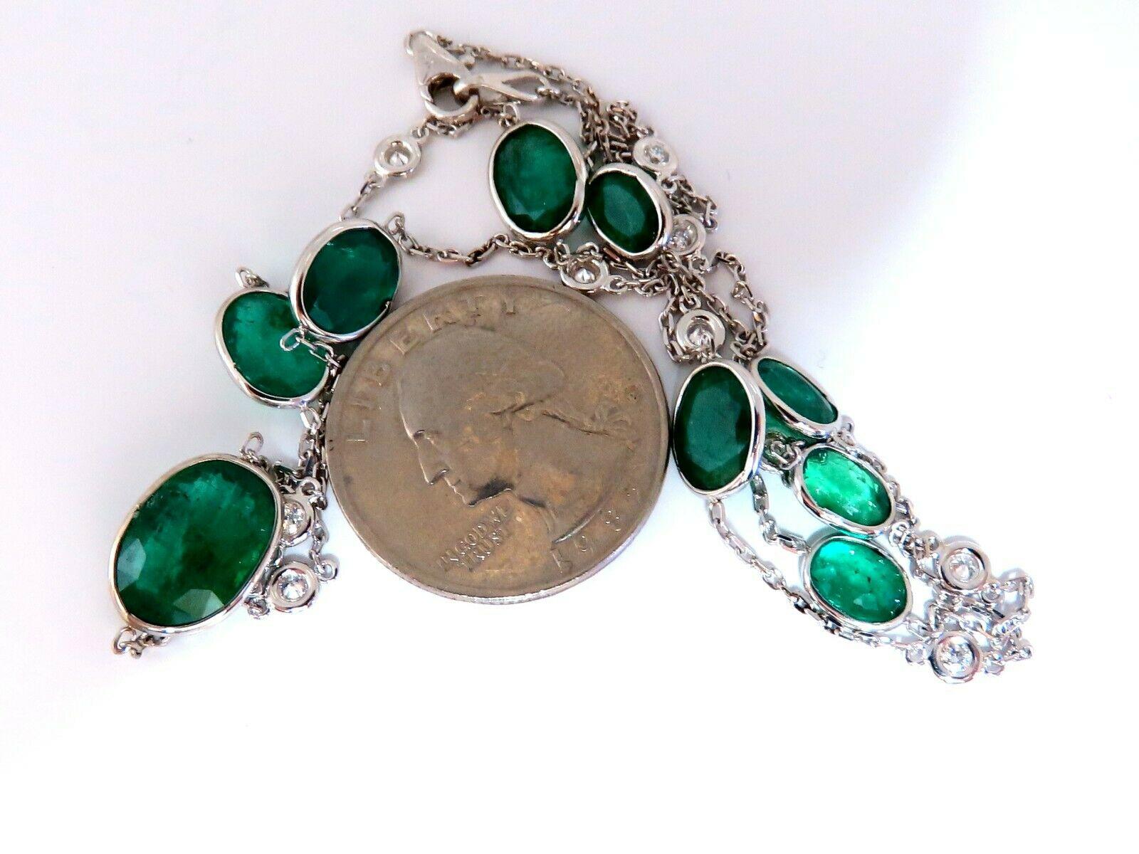 12.88 Carat Natural Emeralds Diamonds Yard Necklace 14 Karat For Sale 5