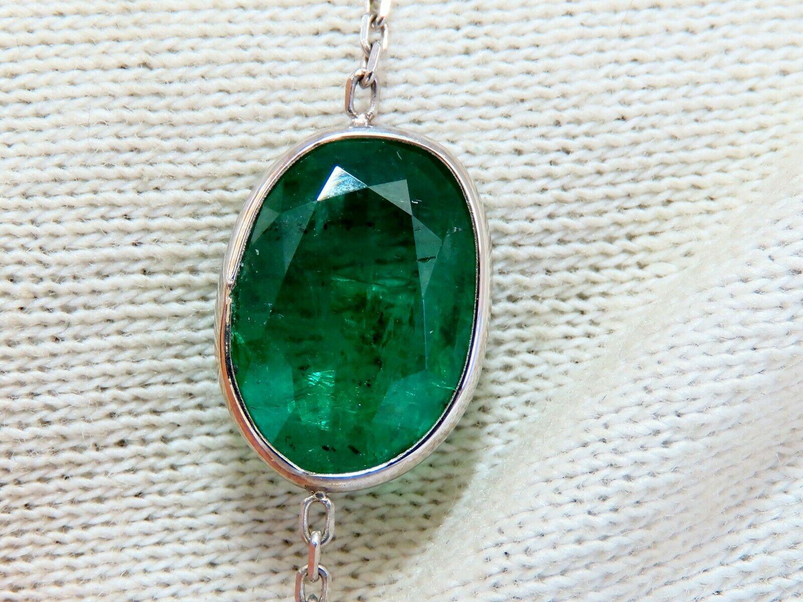 Oval Cut 12.88 Carat Natural Emeralds Diamonds Yard Necklace 14 Karat For Sale