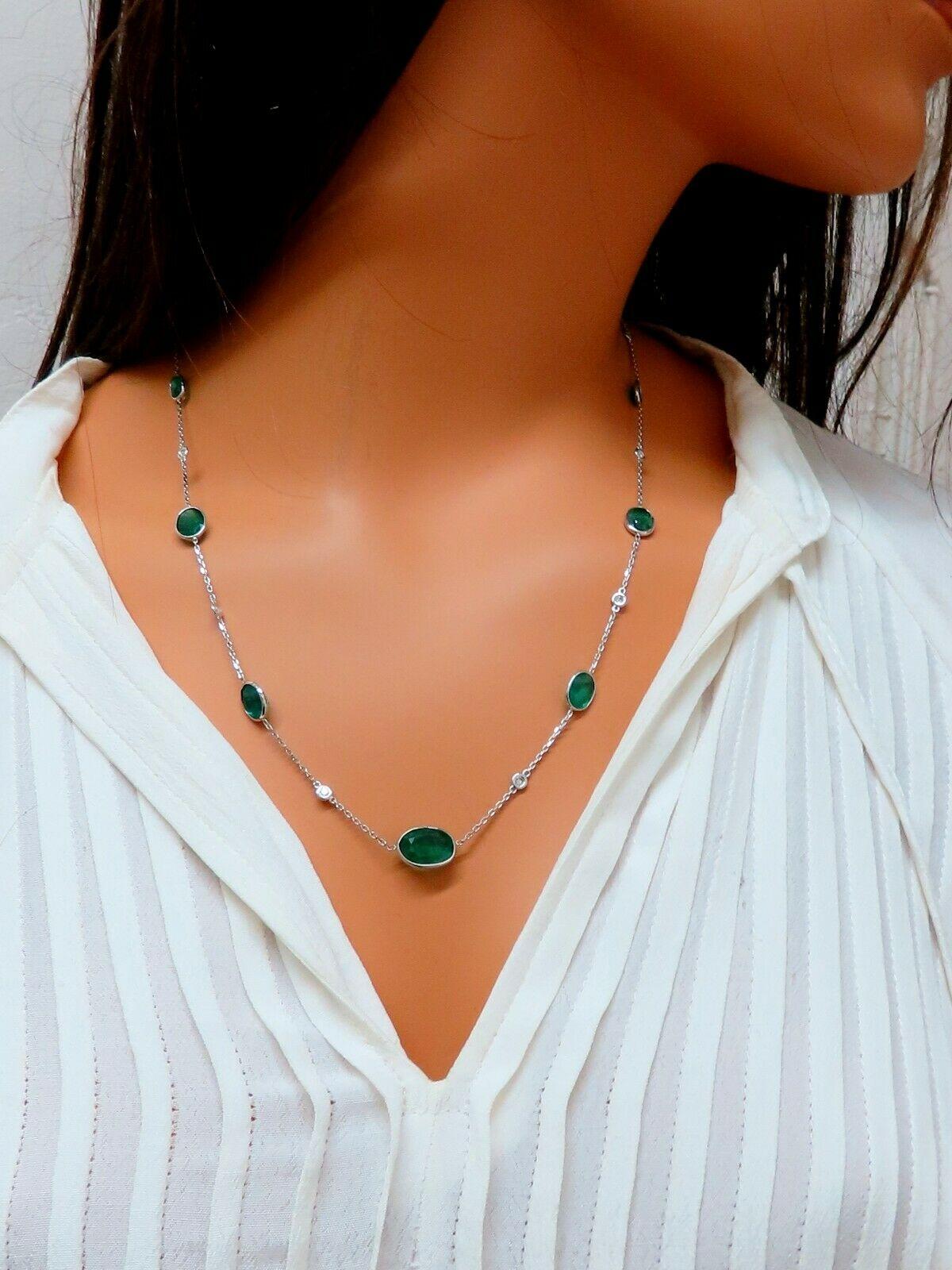12,88 Karat natürliche Smaragde Diamanten Yard Halskette 14 Karat im Zustand „Neu“ im Angebot in New York, NY