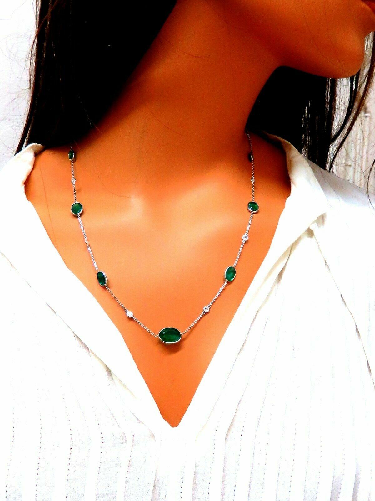 Women's or Men's 12.88 Carat Natural Emeralds Diamonds Yard Necklace 14 Karat For Sale