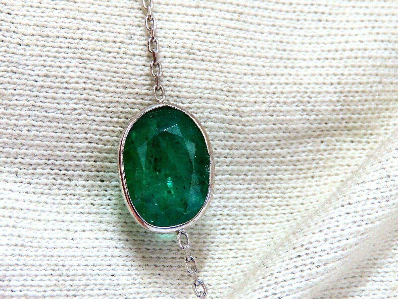 12.88 Carat Natural Emeralds Diamonds Yard Necklace 14 Karat For Sale 1