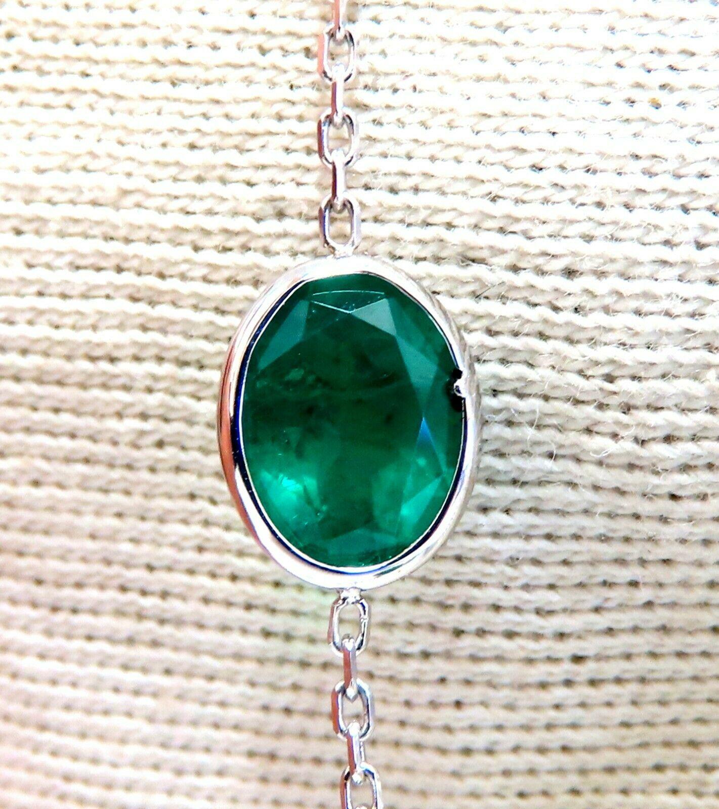 12.88 Carat Natural Emeralds Diamonds Yard Necklace 14 Karat For Sale 2