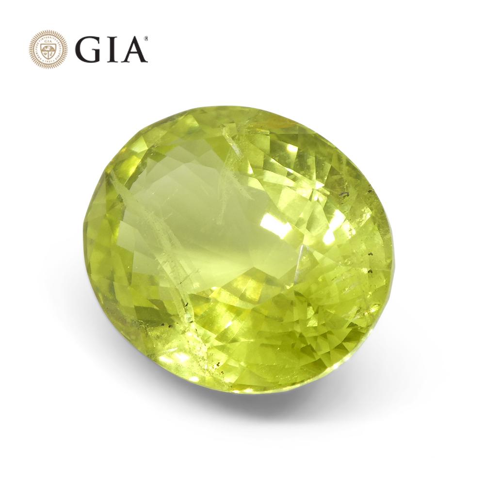 12.88 Carat Oval Green-Yellow Chrysoberyl GIA Certified Unheated For Sale 5