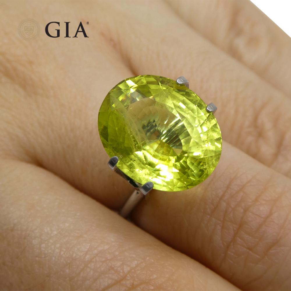 Brilliant Cut 12.88 Carat Oval Green-Yellow Chrysoberyl GIA Certified Unheated For Sale