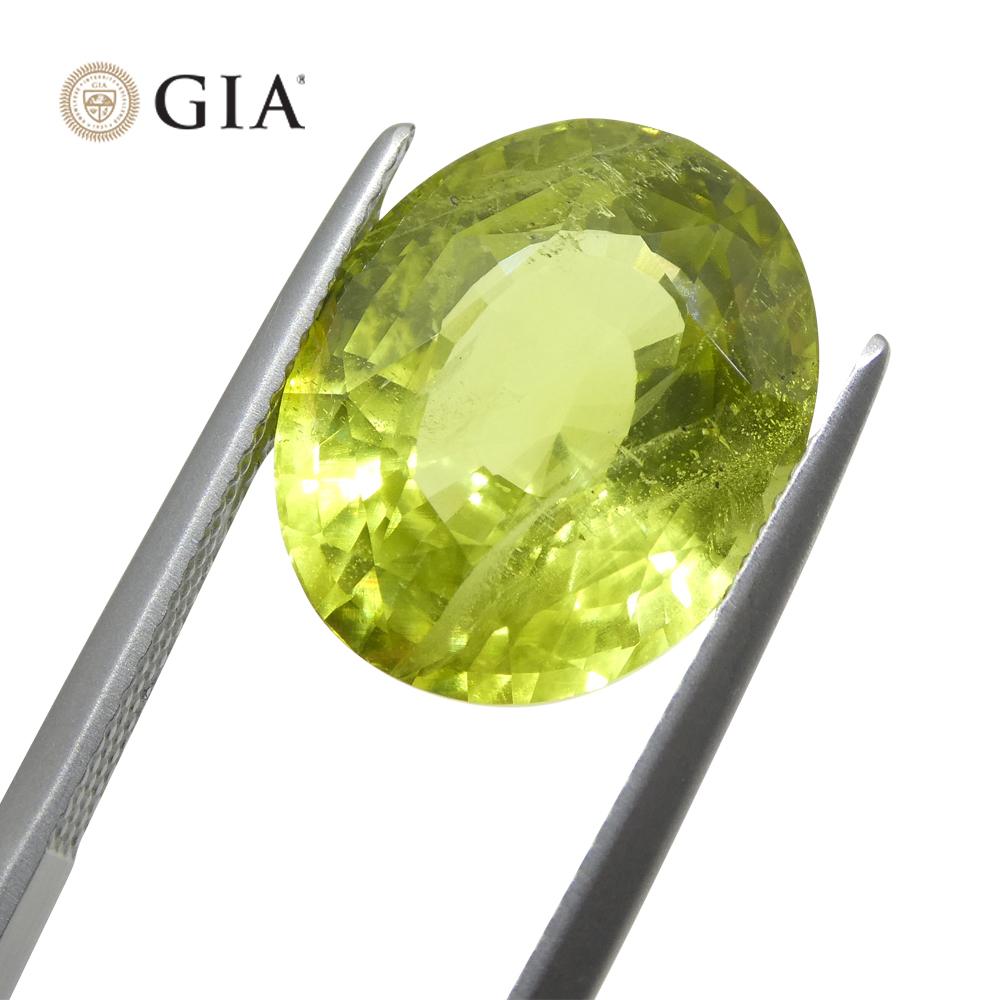 12.88 Carat Oval Green-Yellow Chrysoberyl GIA Certified Unheated In New Condition For Sale In Toronto, Ontario