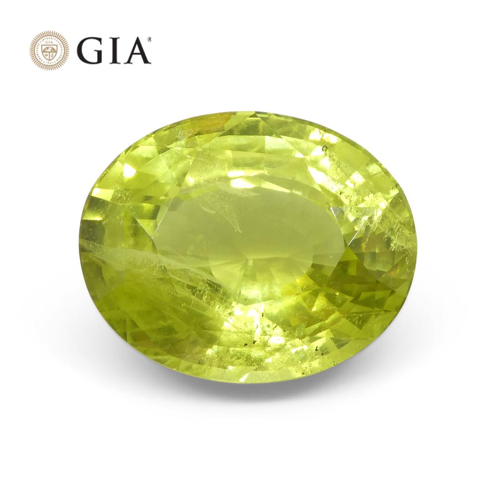 Women's or Men's 12.88 Carat Oval Green-Yellow Chrysoberyl GIA Certified Unheated For Sale