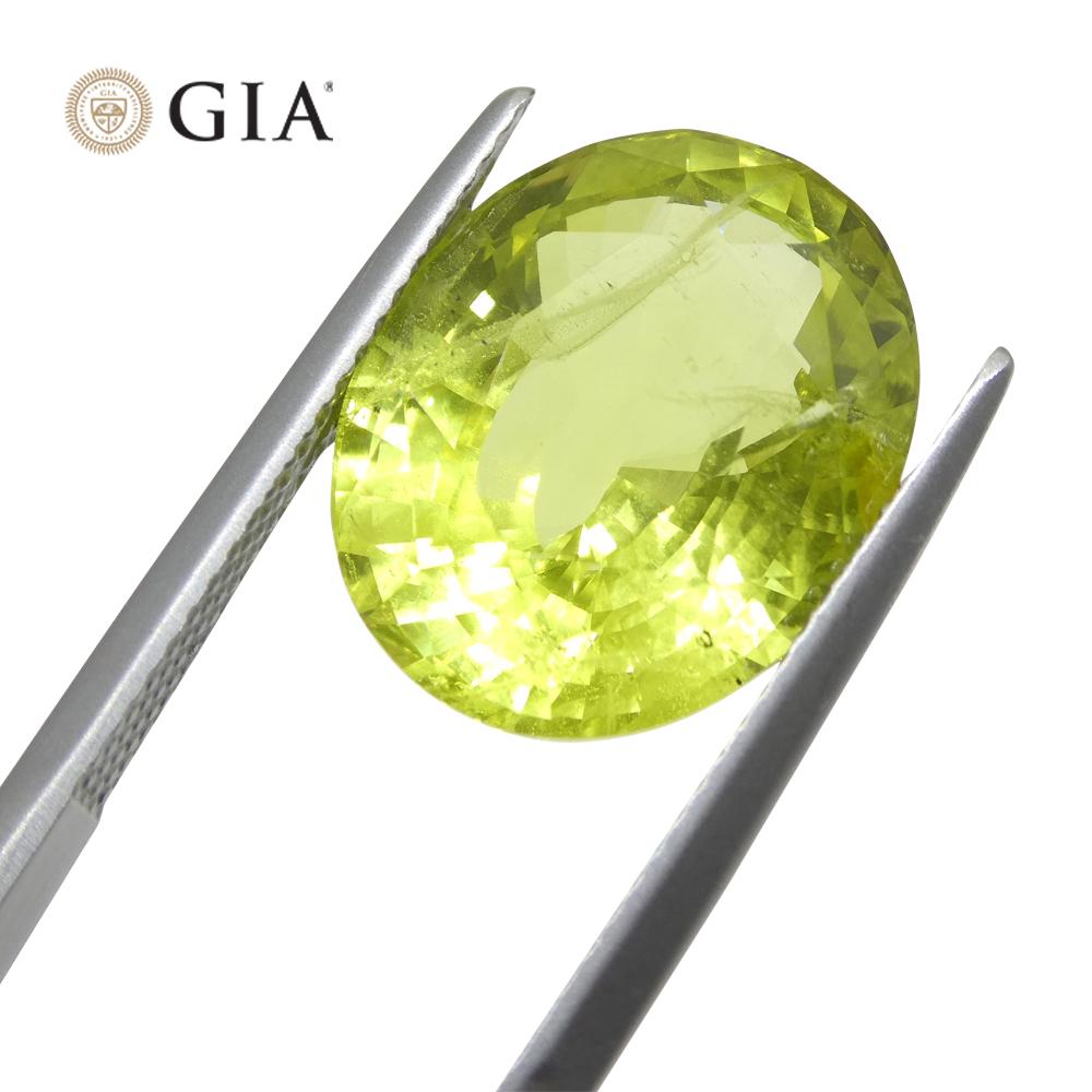 12.88 Carat Oval Green-Yellow Chrysoberyl GIA Certified Unheated For Sale 2