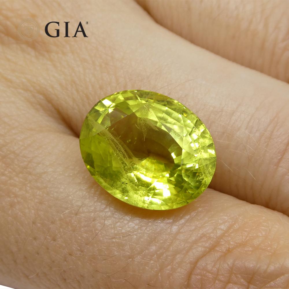 12.88 Carat Oval Green-Yellow Chrysoberyl GIA Certified Unheated For Sale 3