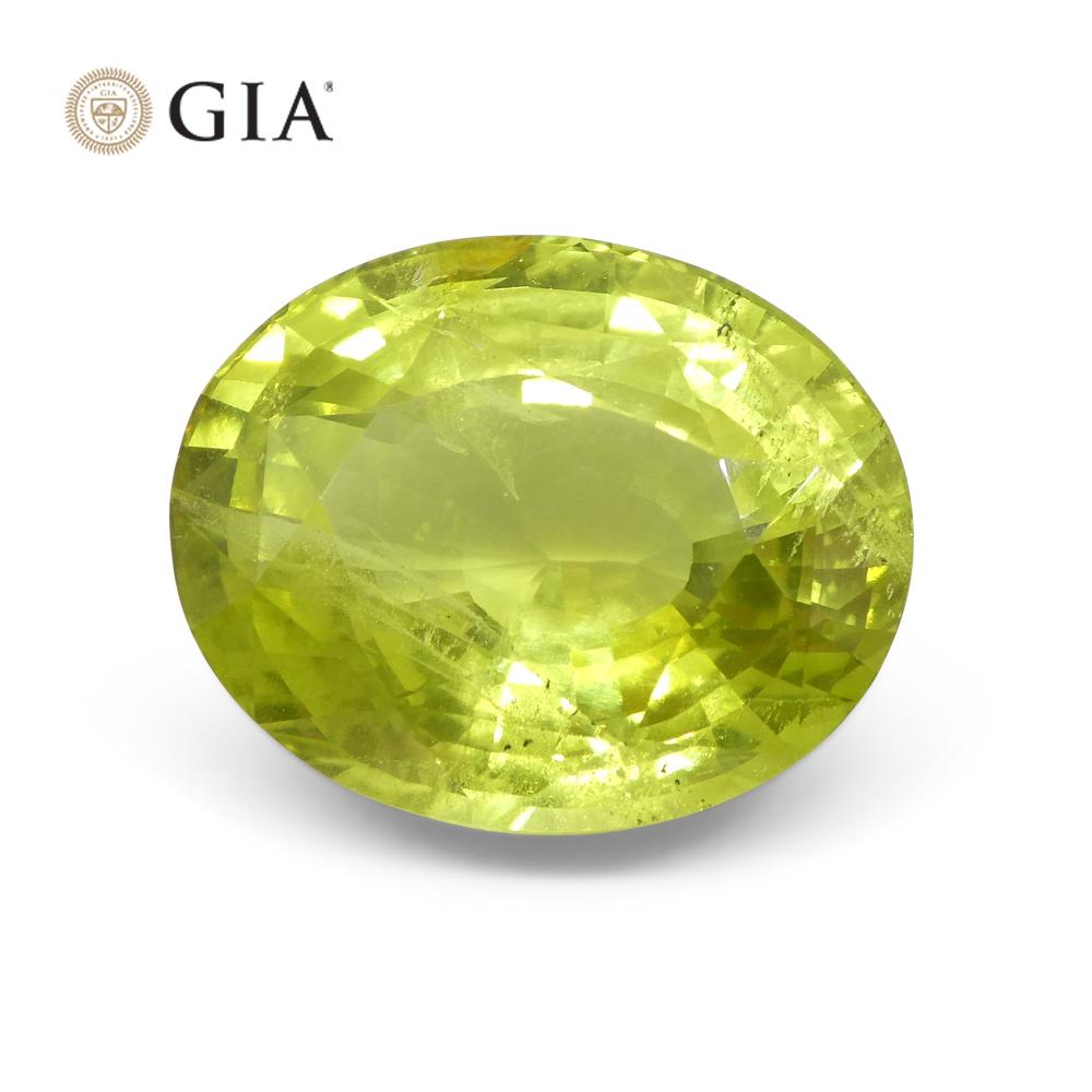 12,88ct Ovaler Grün-Gelber Chrysoberyll GIA-zertifiziert Unerhitzt im Angebot 3