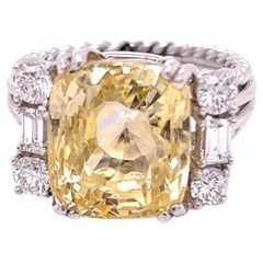 12.89 Carat Yellow Sapphire and Diamond Ring set in 18K White Gold