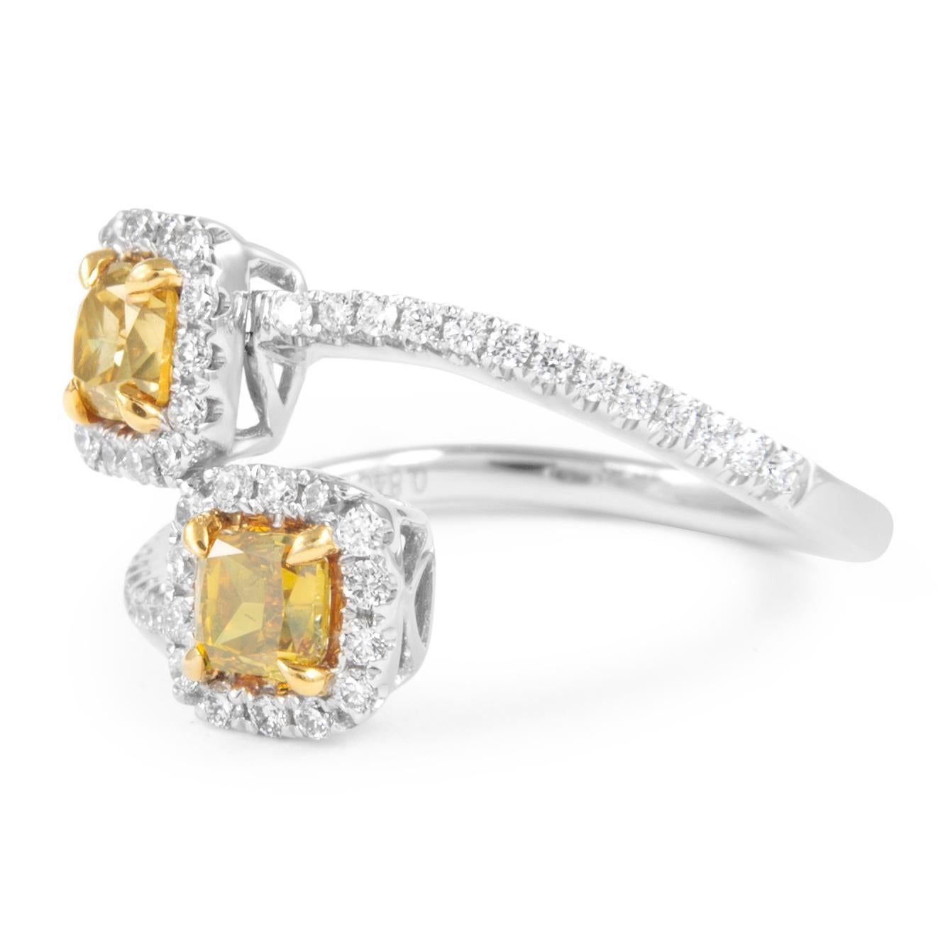 Contemporaneo Anello Bypass 1.28Cctt Fancy Yellow Brown Oro 18k bicolore in vendita