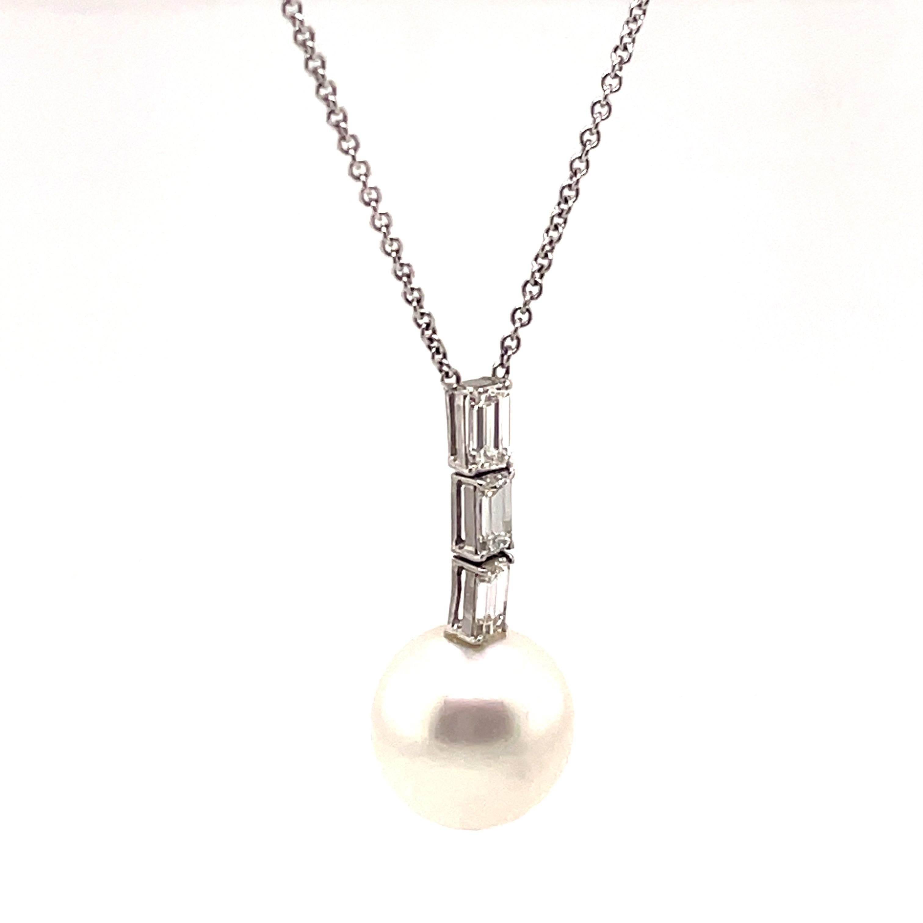 pearl baguette diamond necklace