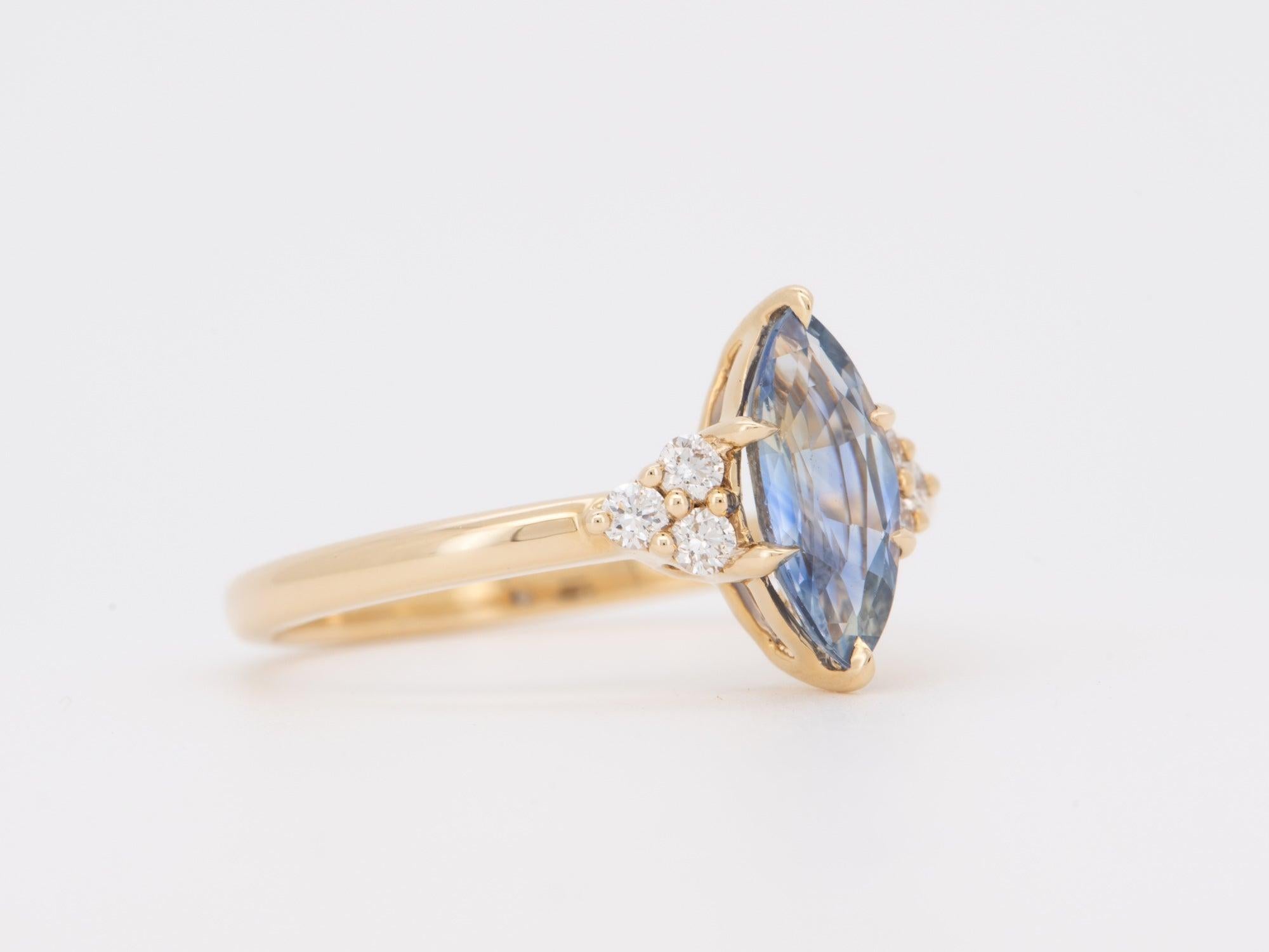 ♥ 1.28ct Bi-Color Sapphire and Diamond Engagement Ring 14K Gold R6755
♥ The item measures 11.9mm in length (North South direction), 11.9mm in width (East West direction), and stands4.9mm from the finger

♥ US Size 7 (Free resizing up or down 1
