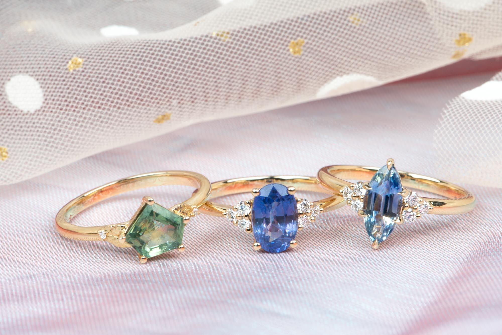 1.28ct Bi-Color Sapphire and Diamond Engagement Ring 14K Gold R6755 In New Condition In Osprey, FL