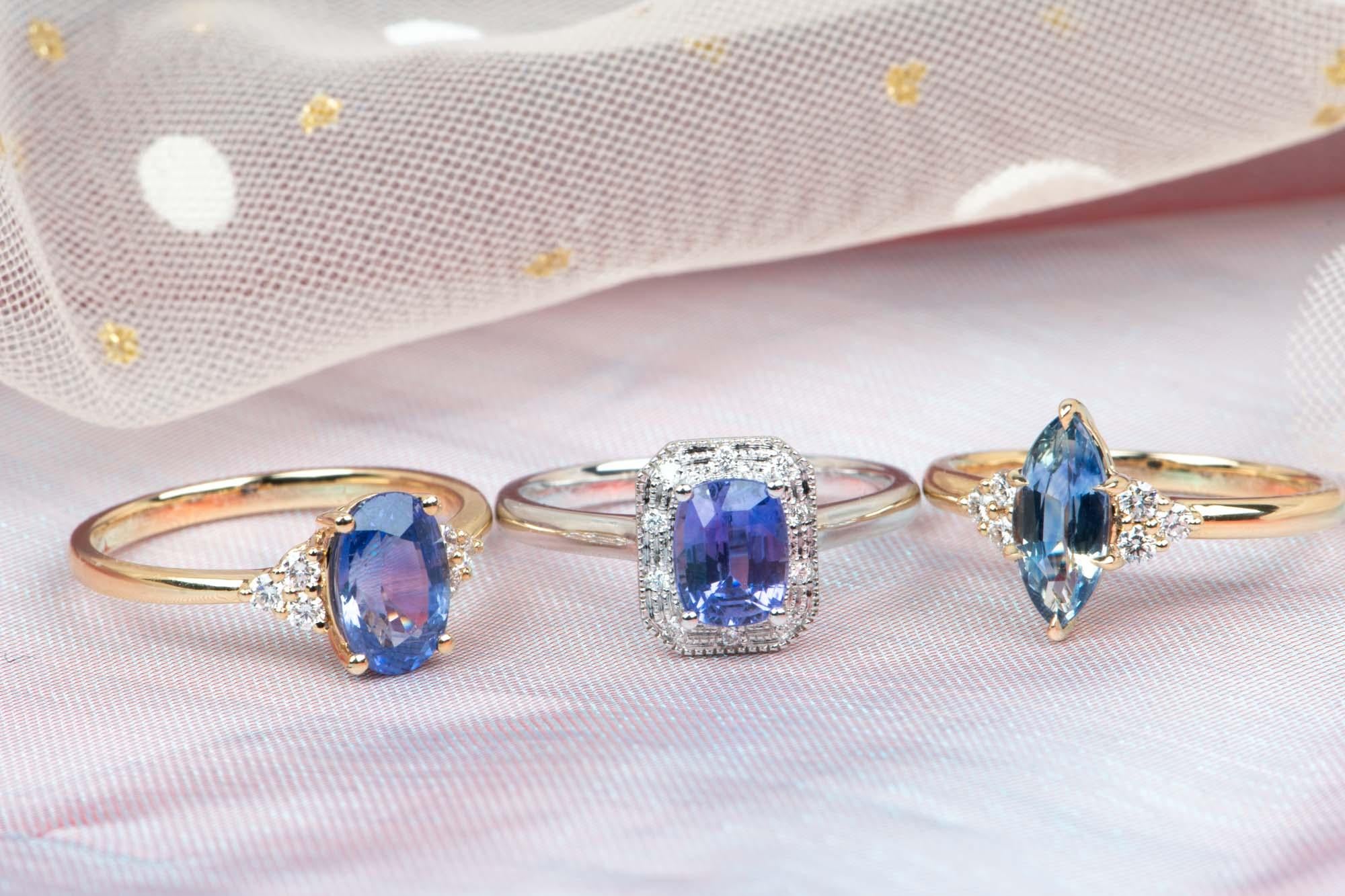 Women's or Men's 1.28ct Bi-Color Sapphire and Diamond Engagement Ring 14K Gold R6755