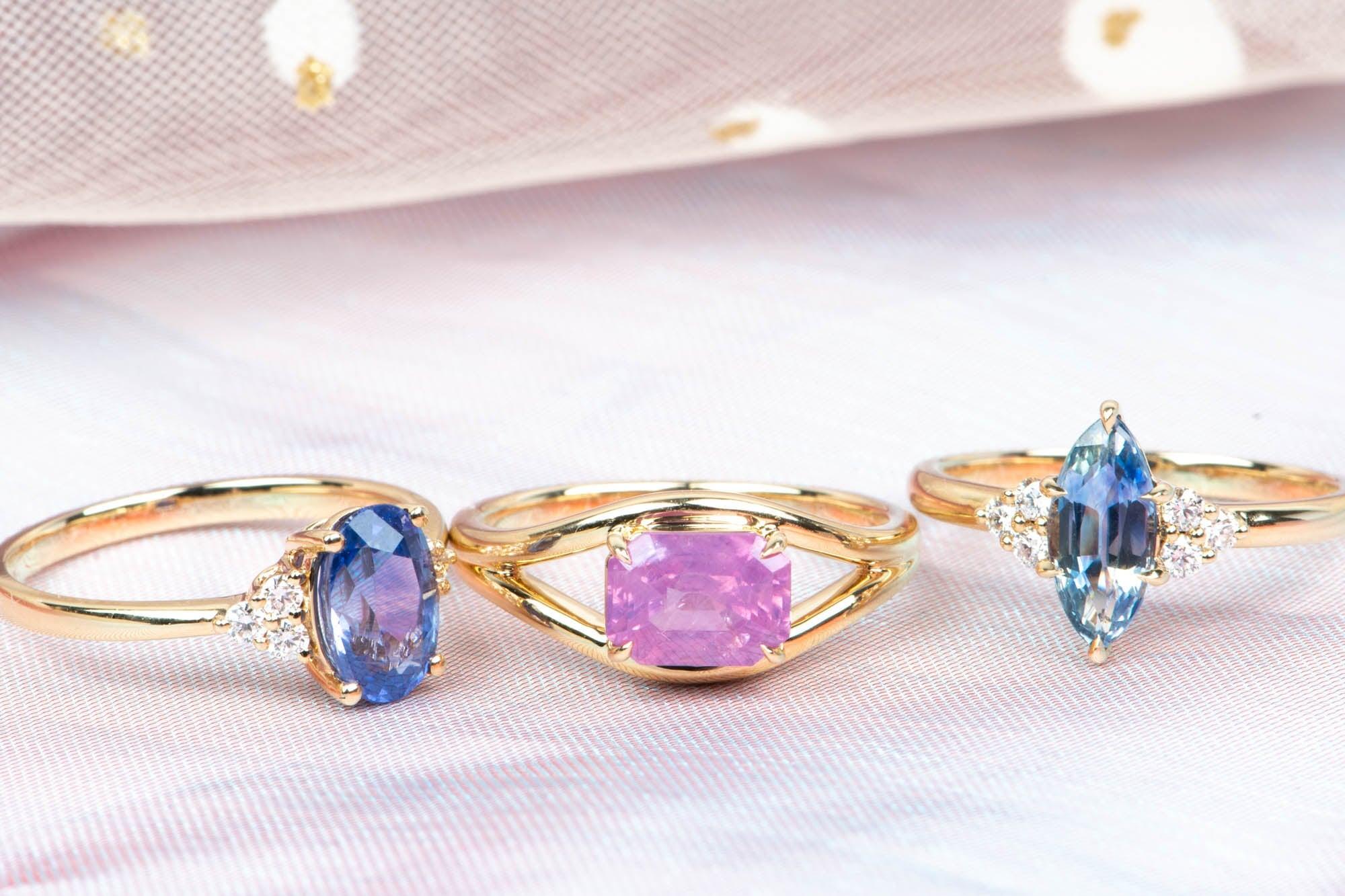 1.28ct Bi-Color Sapphire and Diamond Engagement Ring 14K Gold R6755 1