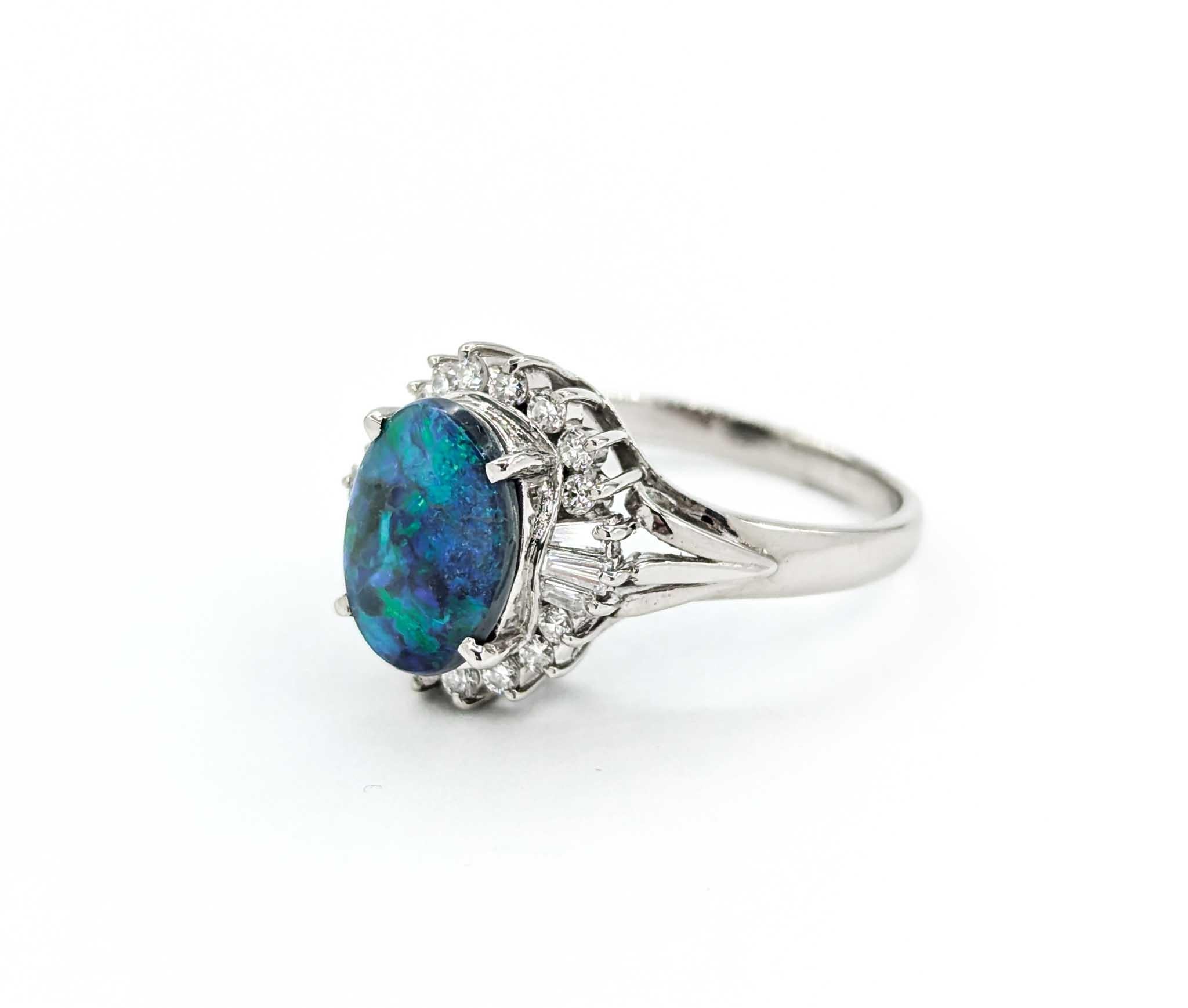 1.28ct Black Opal with Diamond Halo in Platinum 5