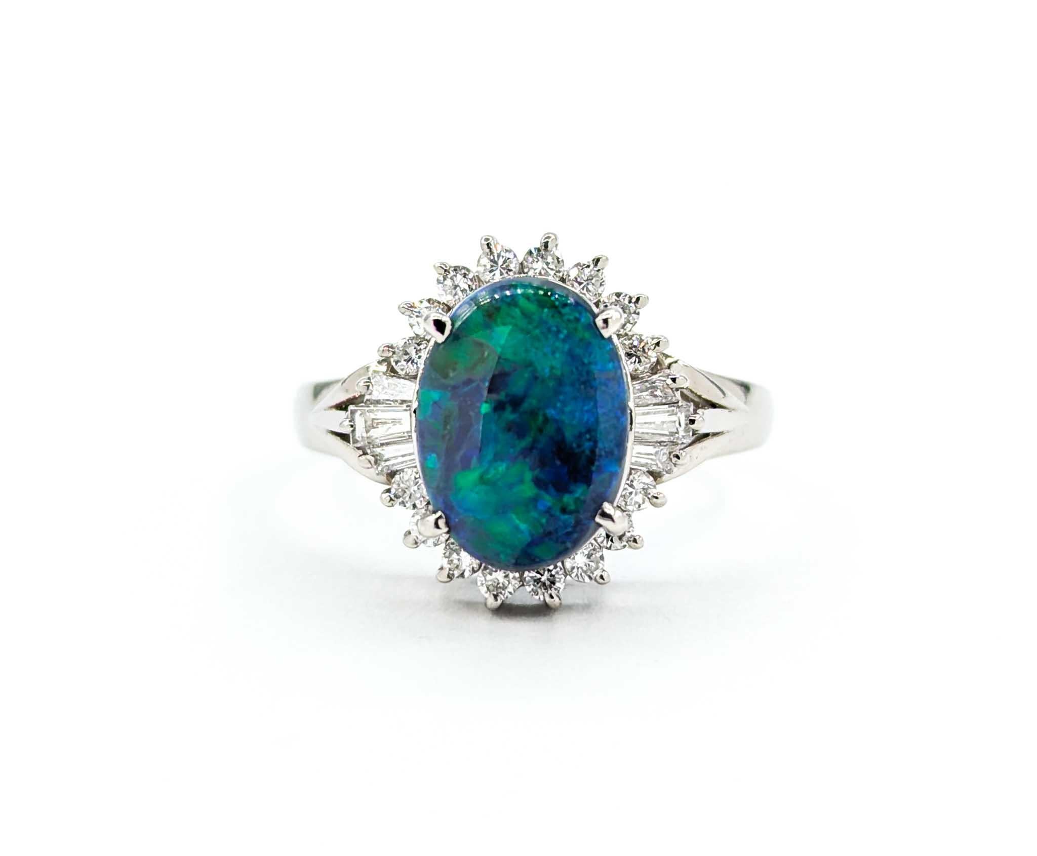 1.28ct Black Opal with Diamond Halo in Platinum 7
