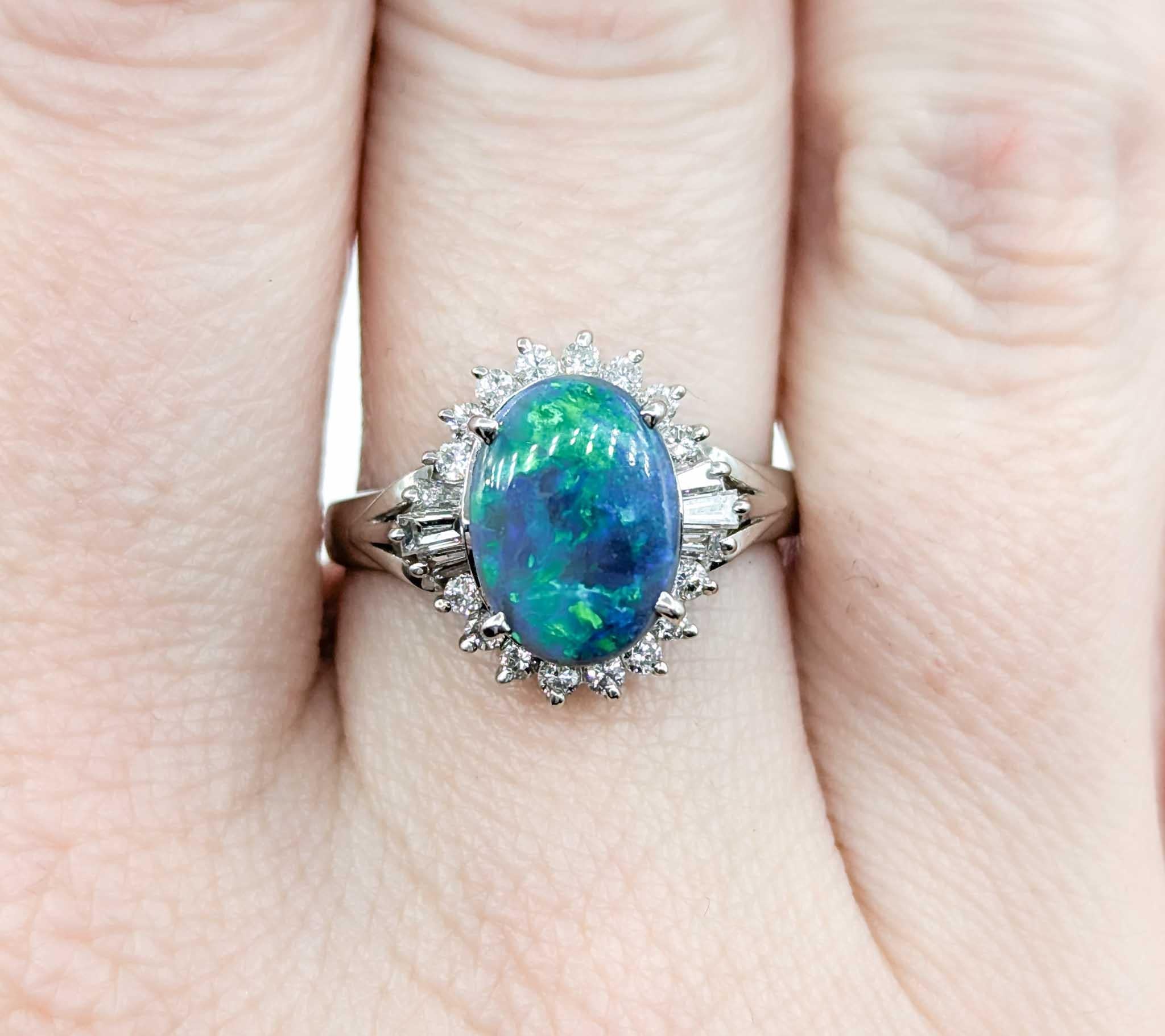 1.28ct Black Opal with Diamond Halo in Platinum In New Condition In Bloomington, MN