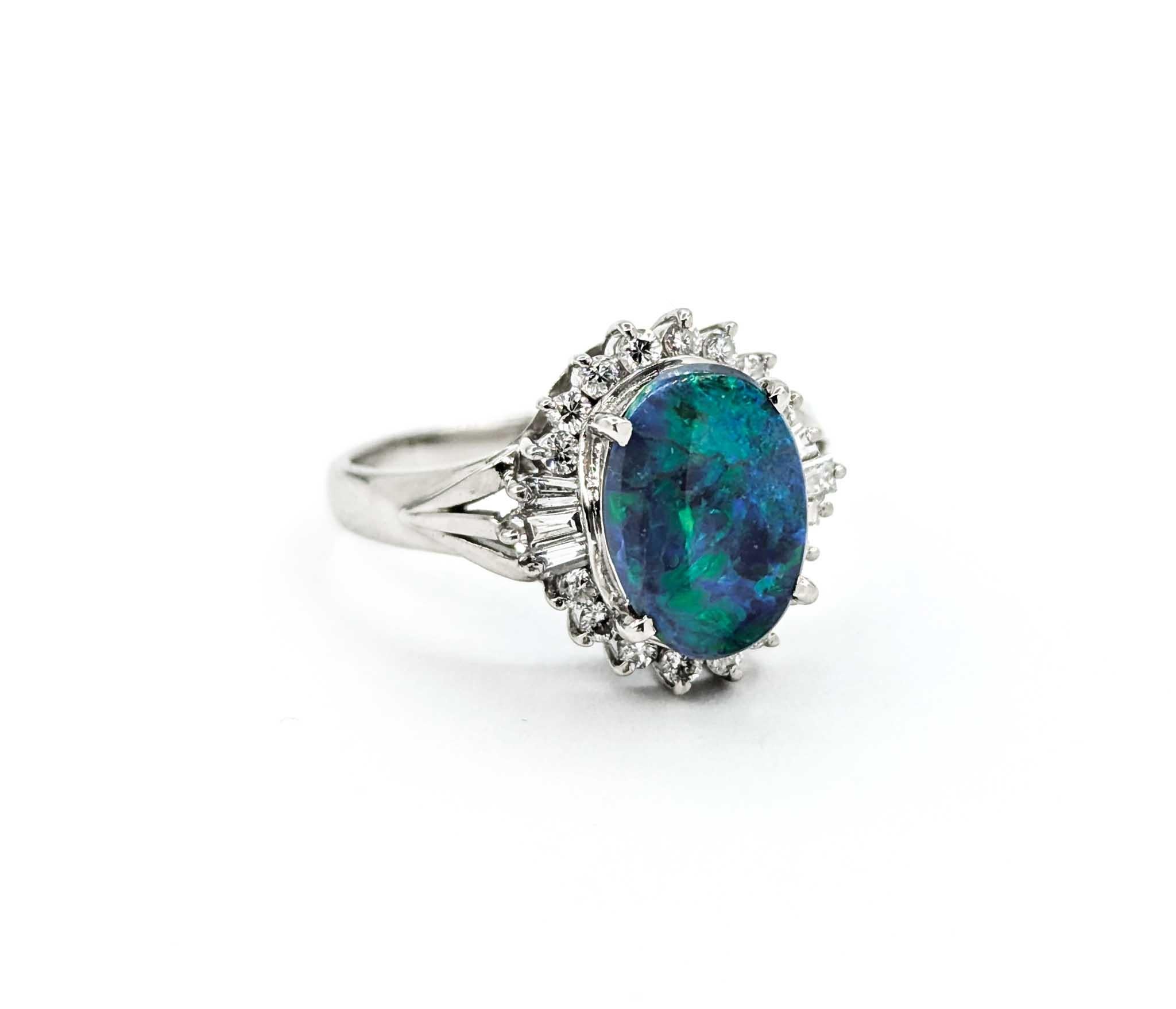 Women's 1.28ct Black Opal with Diamond Halo in Platinum