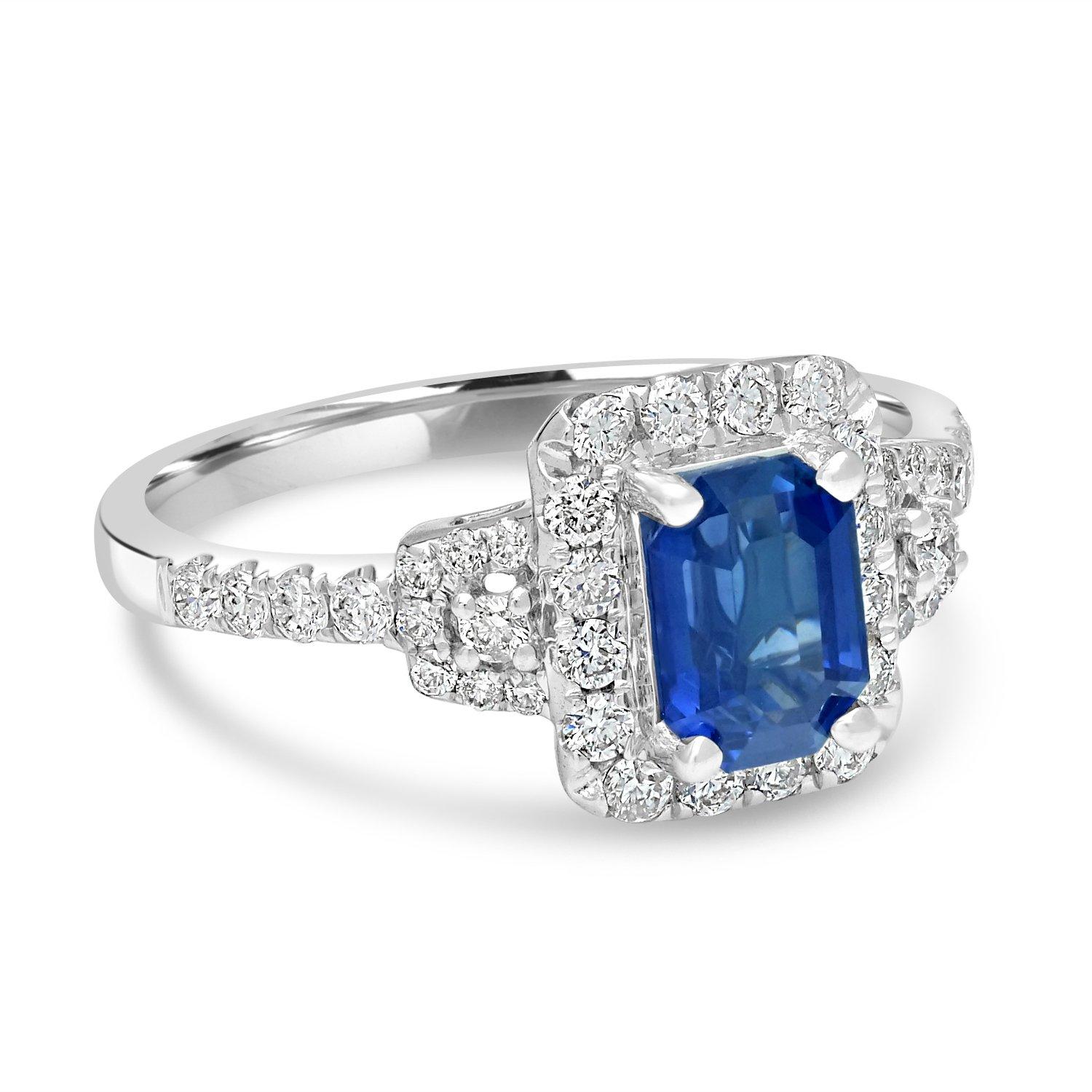 1.28ct Blue Sapphire Rings with 0.54Tct Diamond Set in 14K White Gold In New Condition For Sale In New York, NY