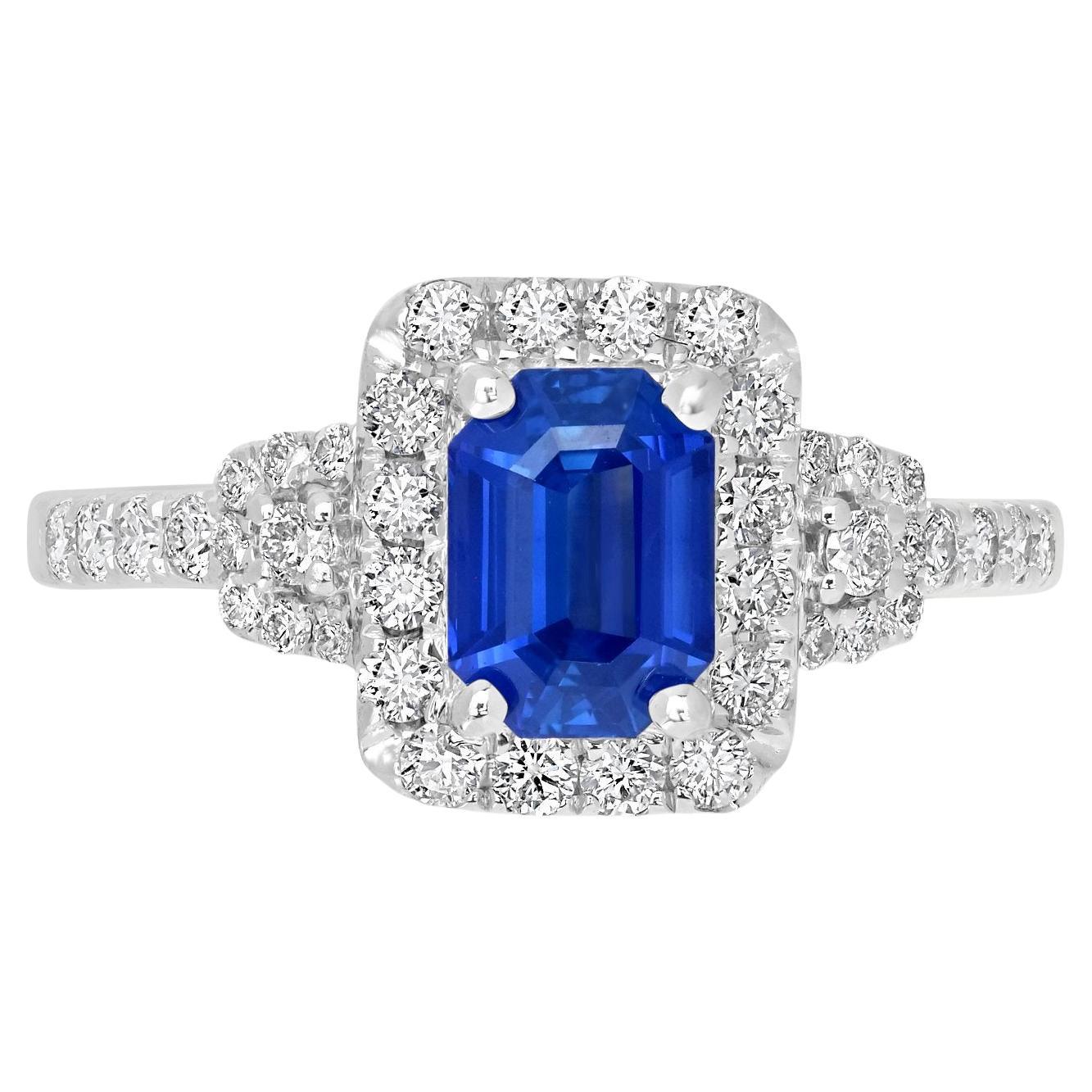 1.28ct Blue Sapphire Rings with 0.54Tct Diamond Set in 14K White Gold