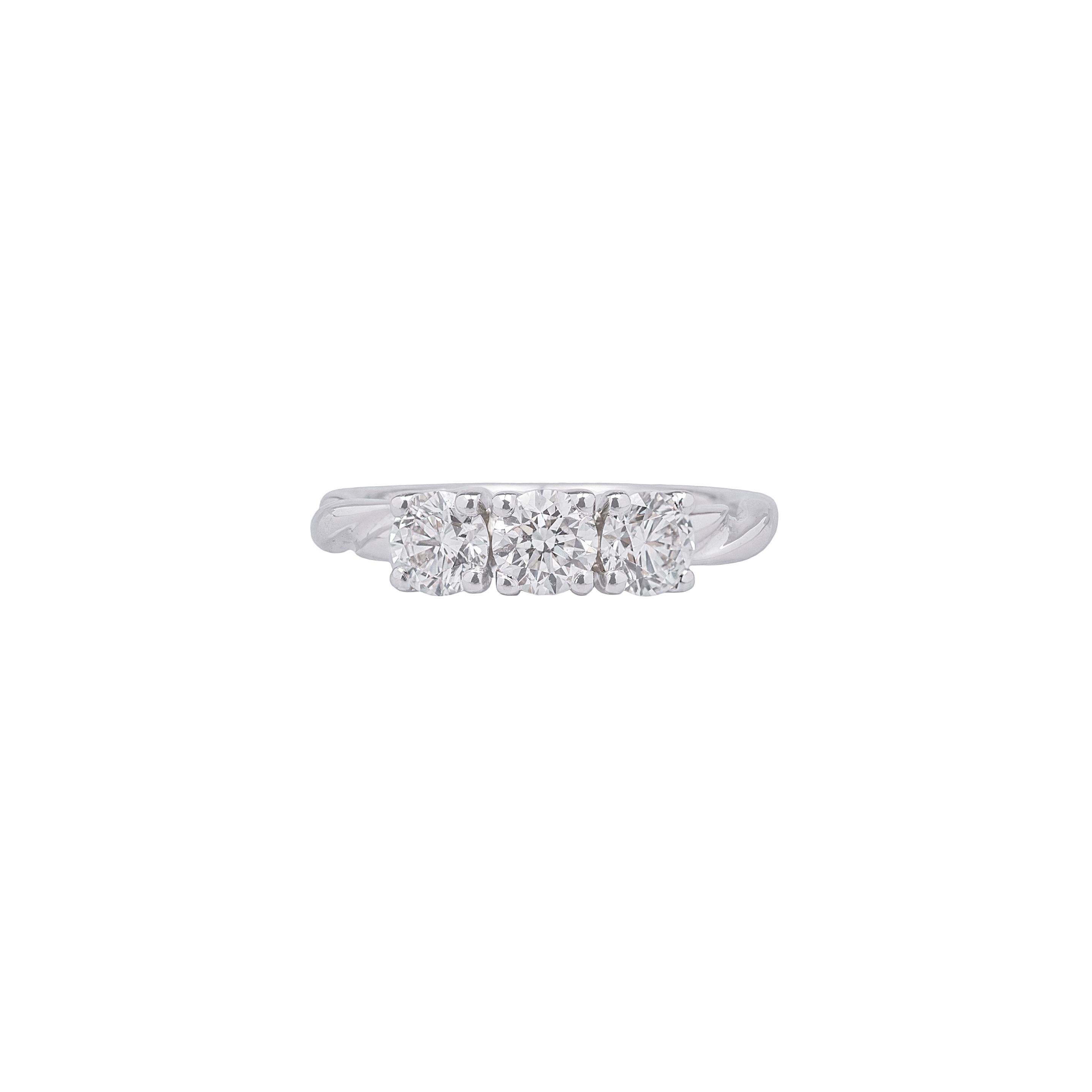 For Sale:  1.28ct Brilliant Cut Diamonds and 18k White Gold Trilogy Ring  2