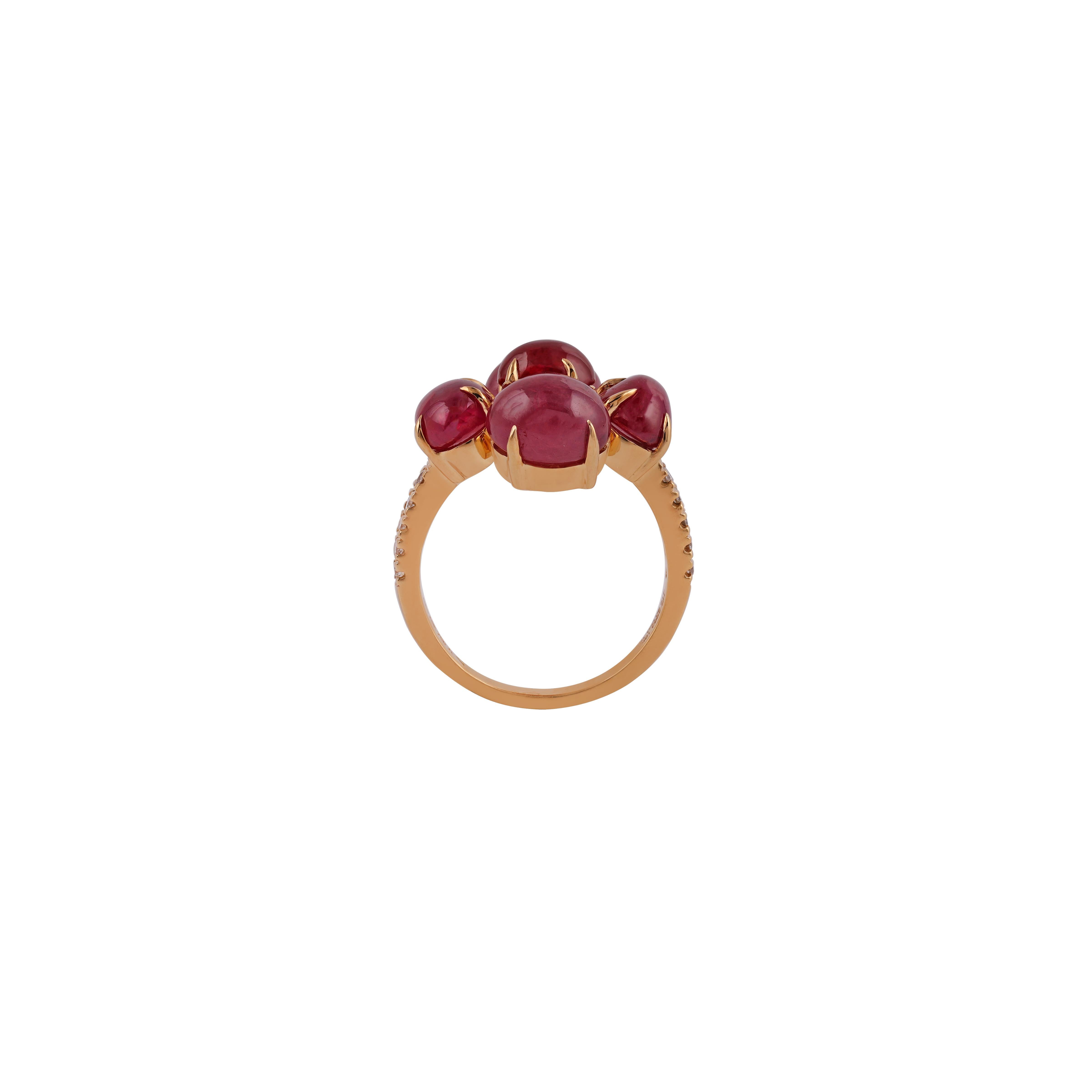 Contemporary  12.8ct Cabochon Burma Natural Ruby, Diamond Ring in Solid 18 Carat Yellow Gold For Sale