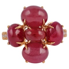  12.8ct Cabochon Burma Natural Ruby, Diamond Ring in Solid 18 Carat Yellow Gold