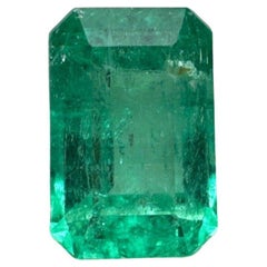 1.28ct Elongated Spring Green Colombian Emerald 7.6x5mm Emerald Cut Genuine