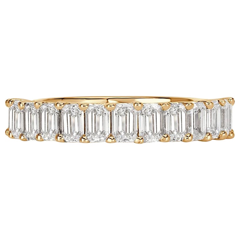 1.28ct Emerald Cut Diamond Wedding Band in 18k Champagne Yellow Gold