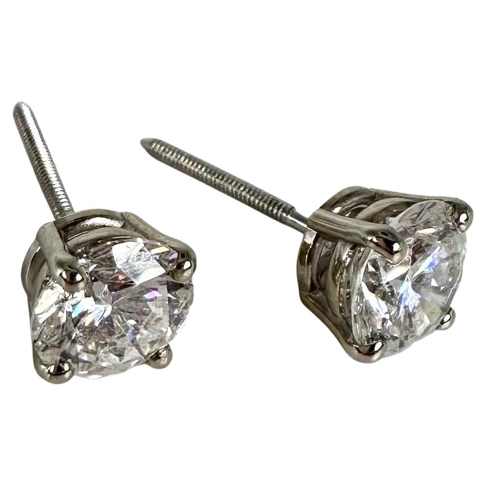 1.28ct GIA certified diamonde stud earrings screw back 14KT white gold diamonds For Sale