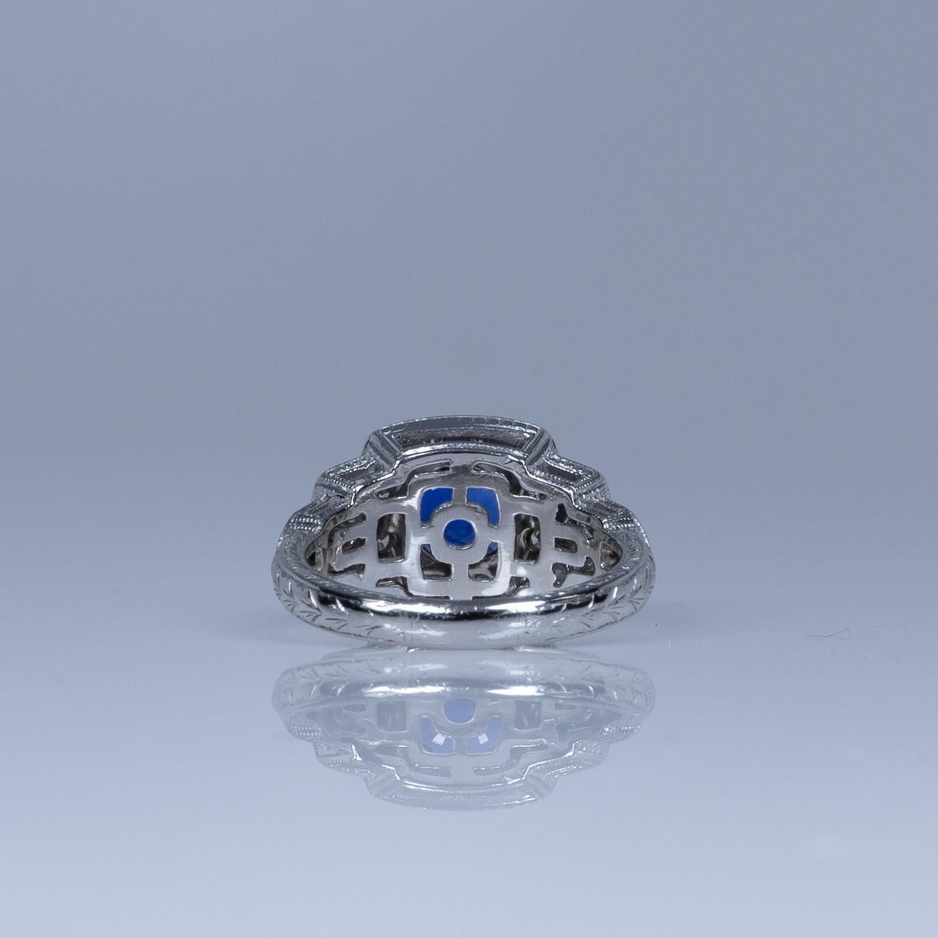 1.28ct GIA Cushion Cut Ceylon Blue Sapphire Vintage Style 14k White Gold Ring 1