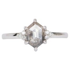 1.28ct Hexagon Salt and Pepper Diamond Engagement Ring 14k White Gold R6496