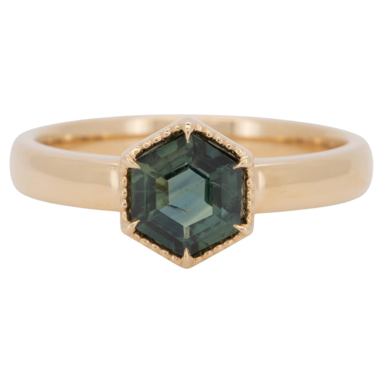 1.28ct Hexagon Sapphire 14K Gold Engagement Ring with Wide Band R6778