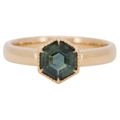 1.28ct Hexagon Sapphire 14K Gold Engagement Ring with Wide Band R6778