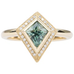 1.28ct Kite Shape Montana Sapphire Diamond Halo 14K Yellow Gold Ring AD2230-2