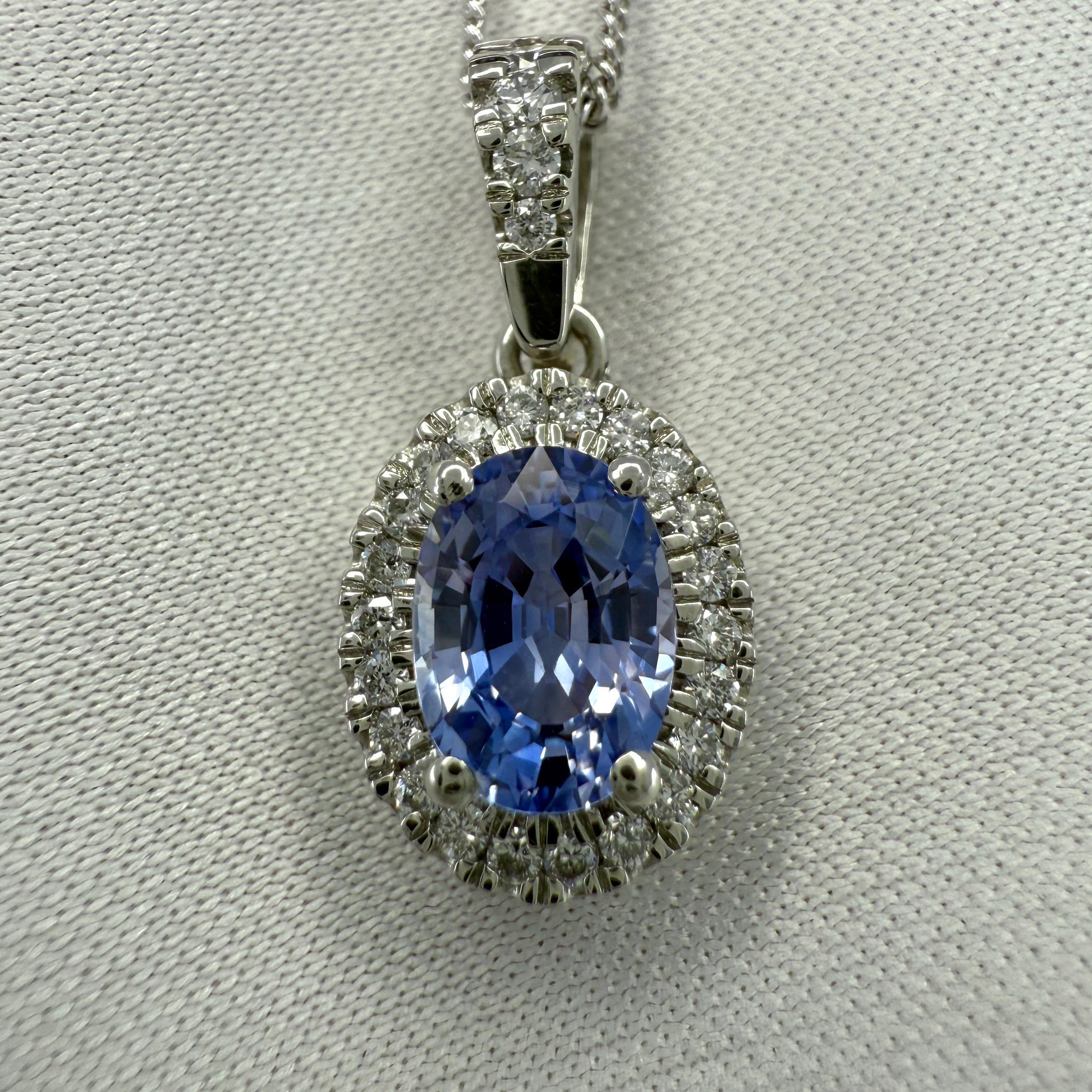 1,28ct Natürlicher Violetter Blauer Saphir Diamant Platin Halo Anhänger Halskette im Angebot 5