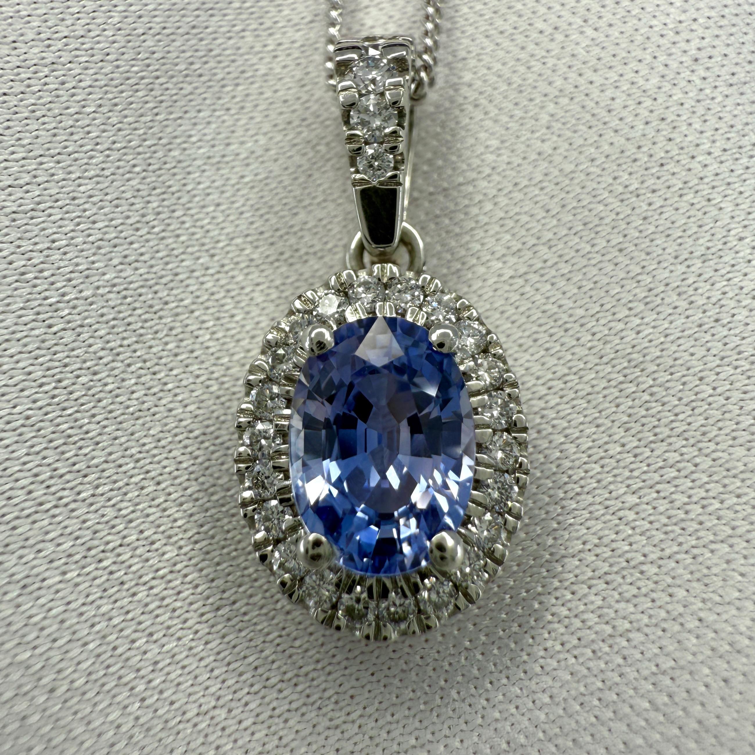 1,28ct Nat�ürlicher Violetter Blauer Saphir Diamant Platin Halo Anhänger Halskette im Angebot 6