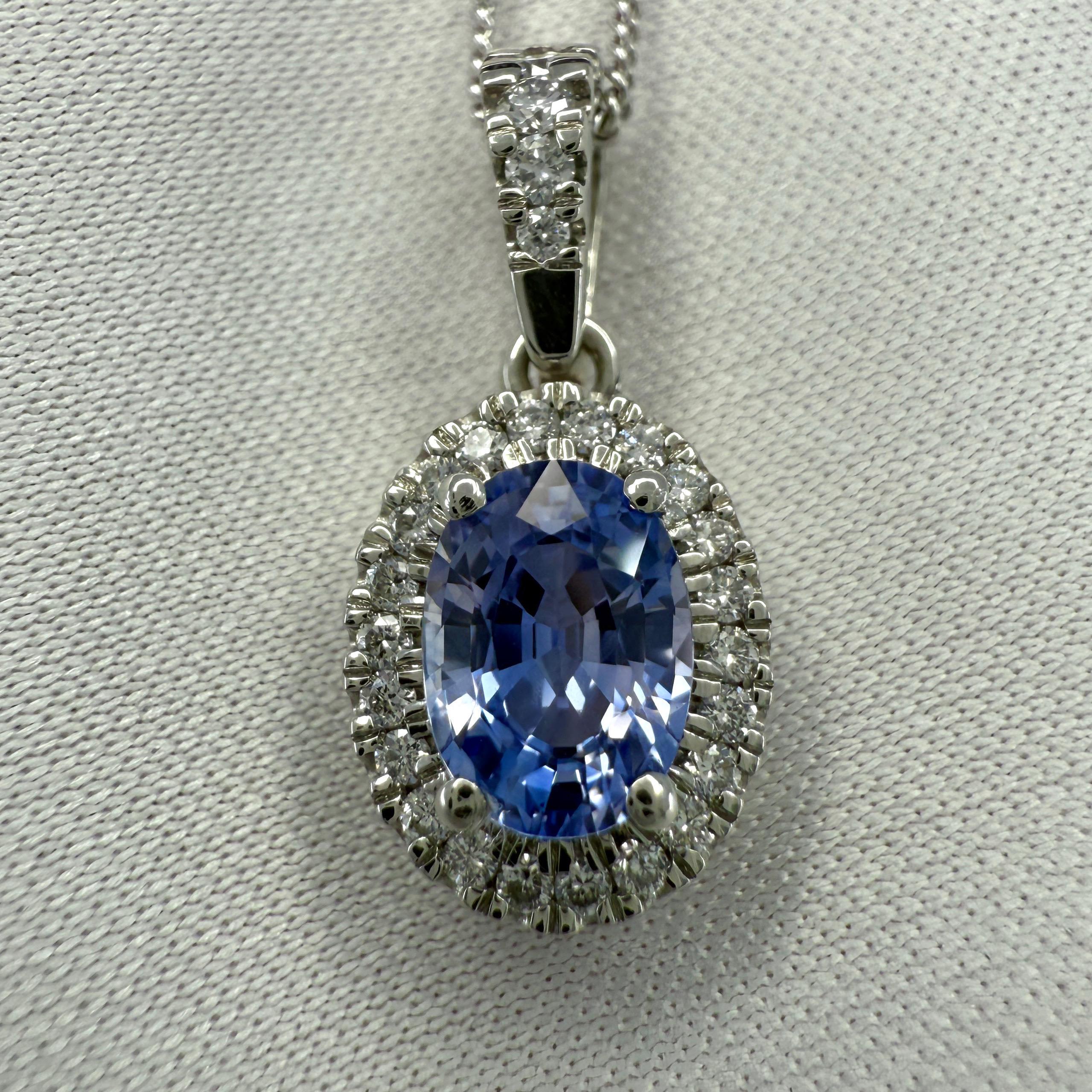 1,28ct Natürlicher Violetter Blauer Saphir Diamant Platin Halo Anhänger Halskette für Damen oder Herren im Angebot