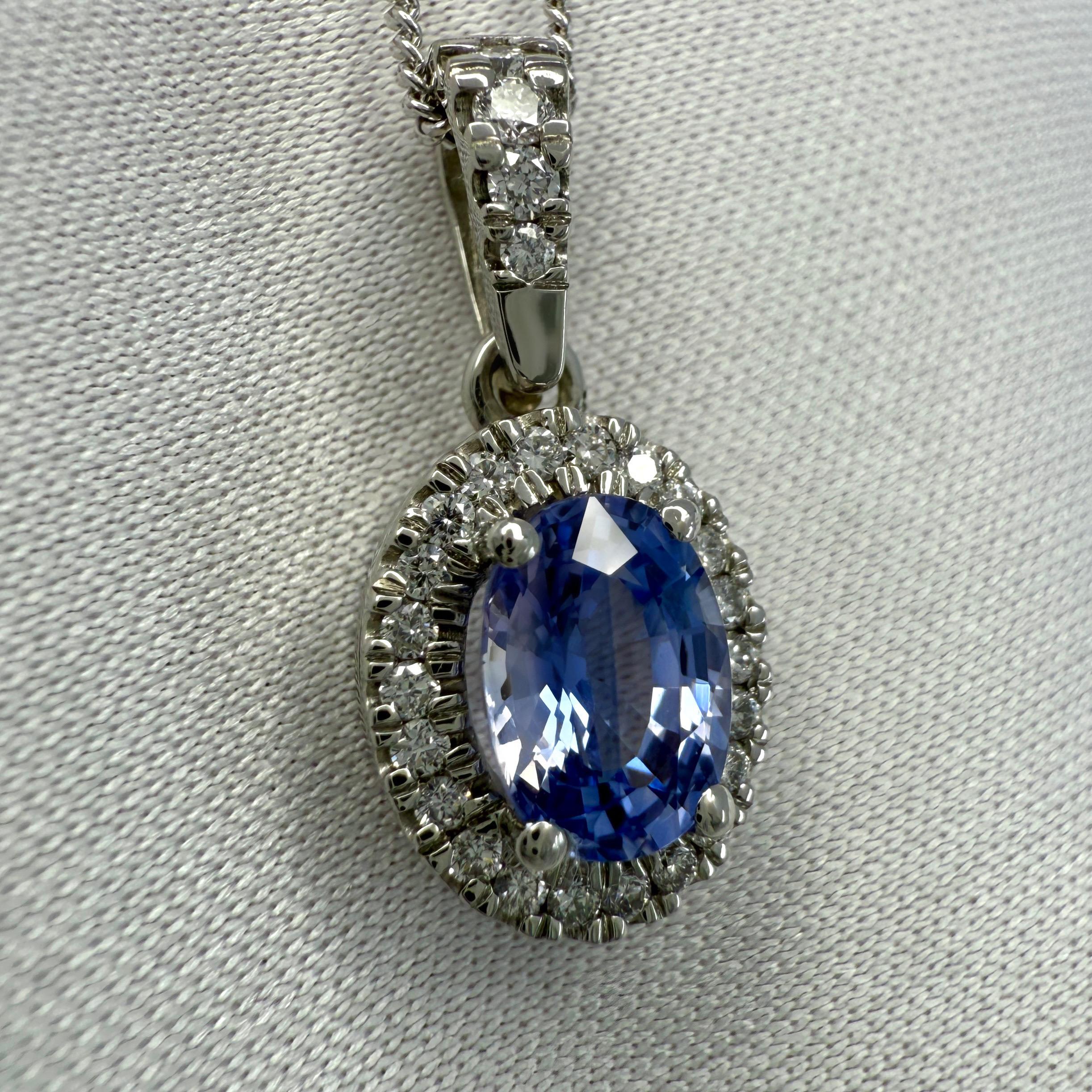 1,28ct Natürlicher Violetter Blauer Saphir Diamant Platin Halo Anhänger Halskette im Angebot 1