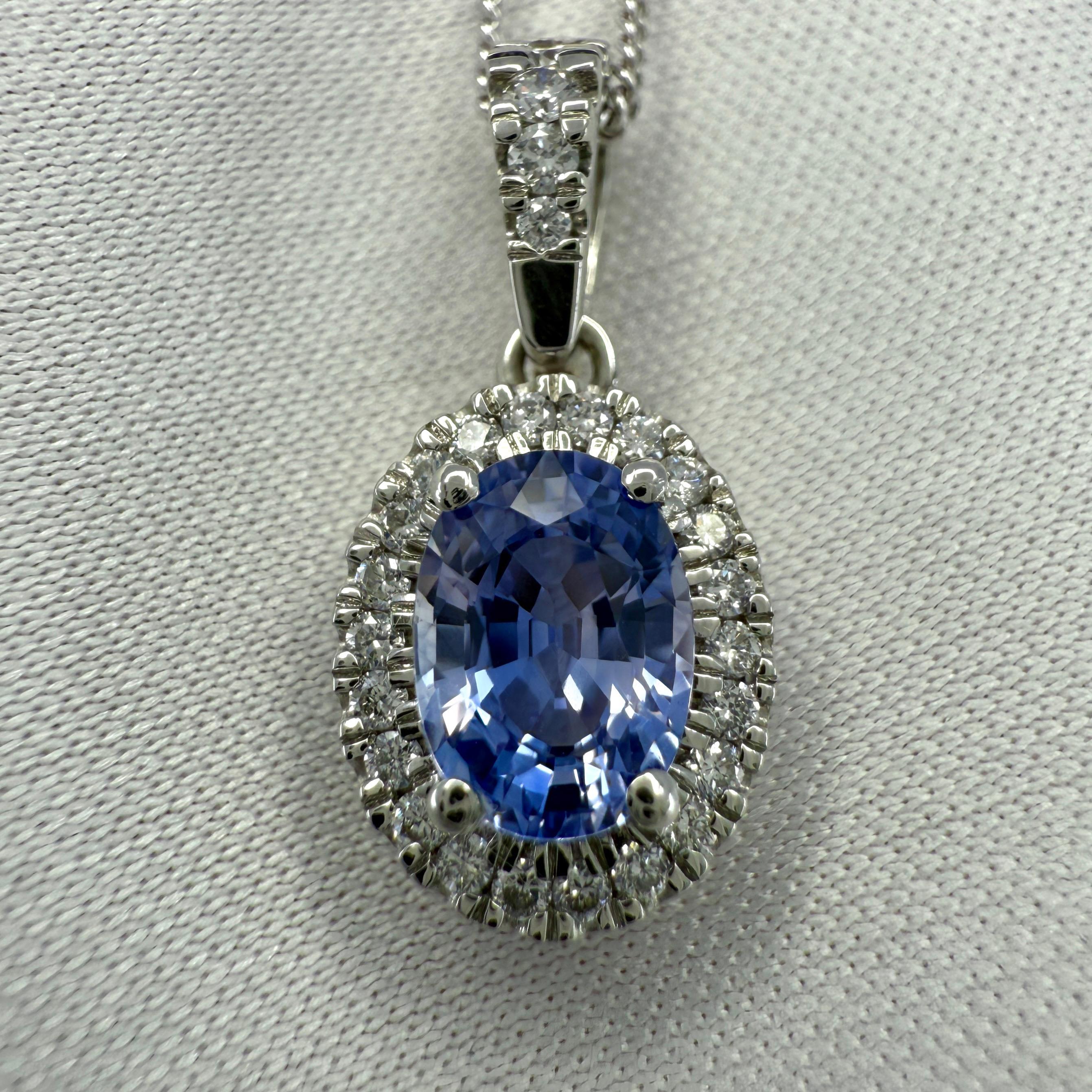 1,28ct Natürlicher Violetter Blauer Saphir Diamant Platin Halo Anhänger Halskette im Angebot 2