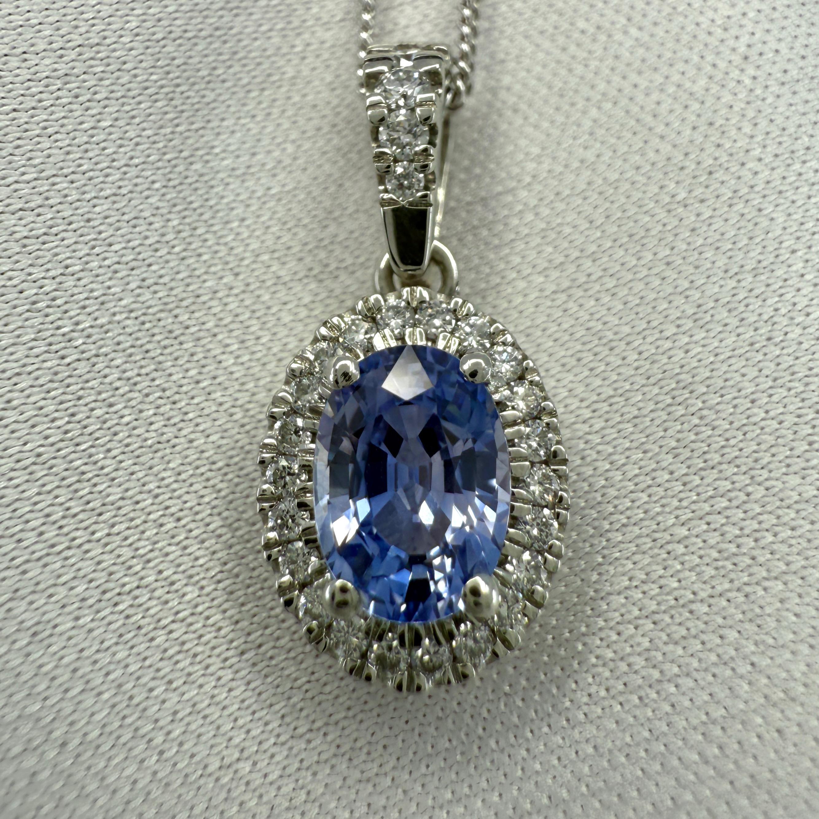 1,28ct Natürlicher Violetter Blauer Saphir Diamant Platin Halo Anhänger Halskette im Angebot 3